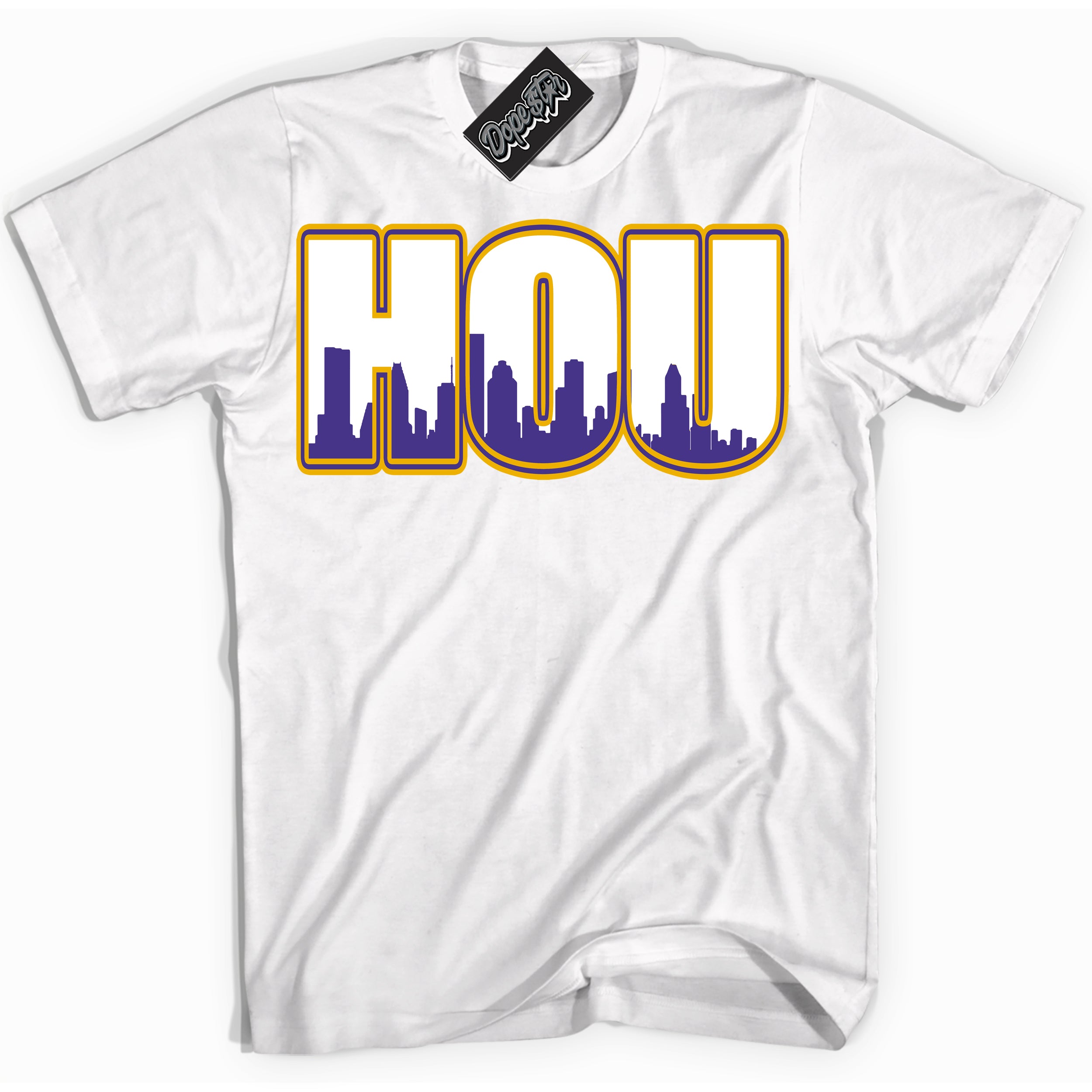 Cool White Shirt with “Houston” design that perfectly matches the Air Force 1 QS Kobe Lakers Home Sneakers.