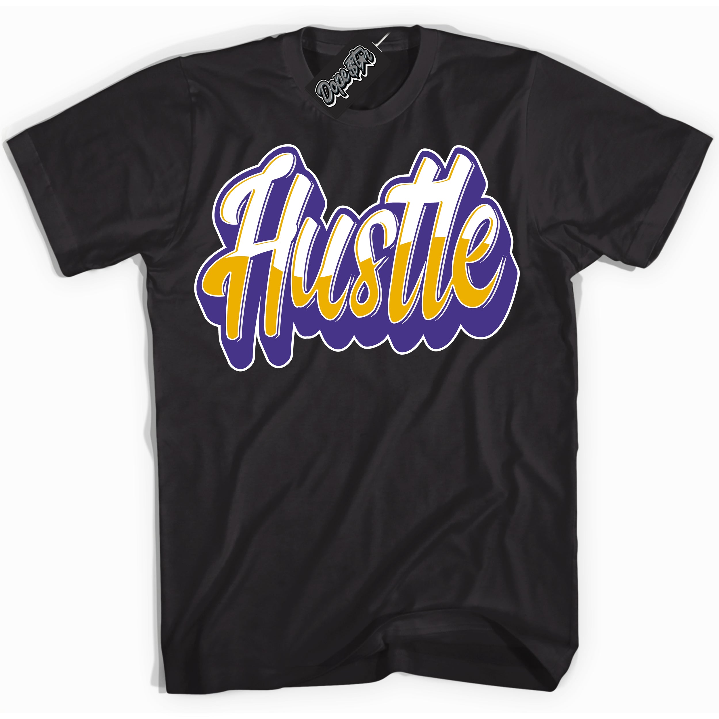 Cool Black Shirt with “Hustle” design that perfectly matches the Air Force 1 QS Kobe Lakers Home Sneakers.