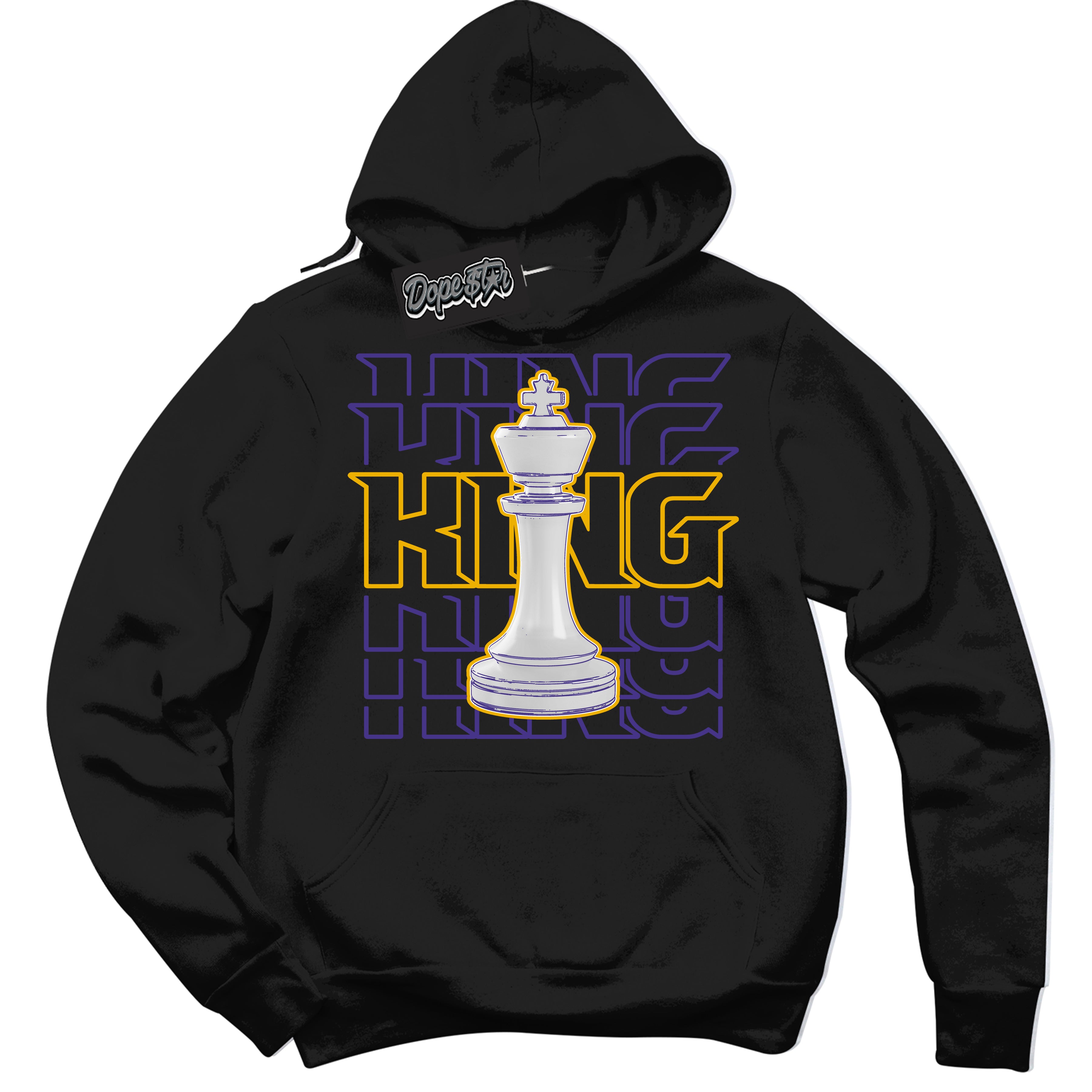 Cool Black Hoodie with “King Chess” design that Perfectly Matches Air Force 1 QS Kobe Lakers Home Sneakers.