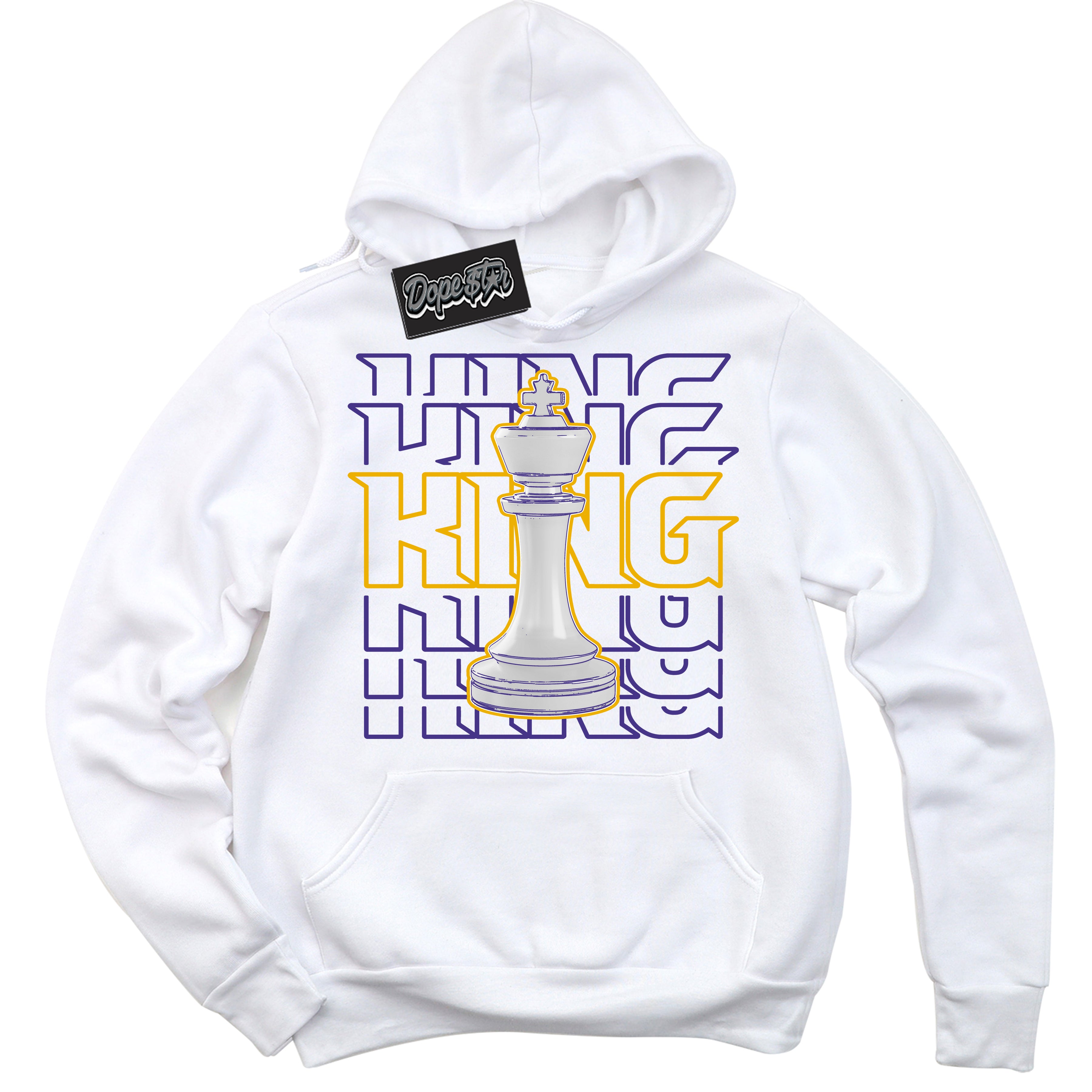 Cool White Hoodie with “King Chess” design that Perfectly Matches Air Force 1 QS Kobe Lakers Home Sneakers.
