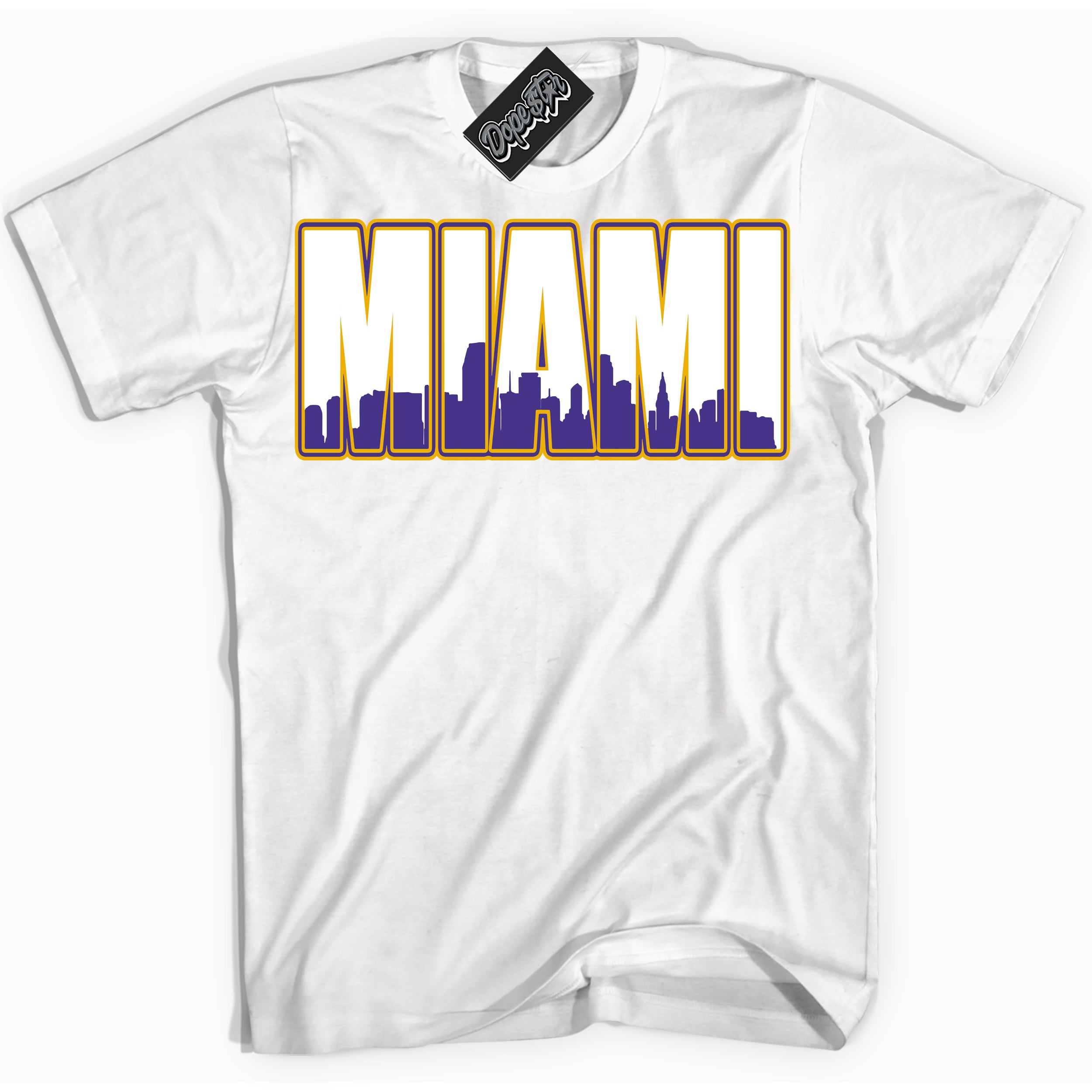 Cool White Shirt with “Miami” design that perfectly matches the Air Force 1 QS Kobe Lakers Home Sneakers.