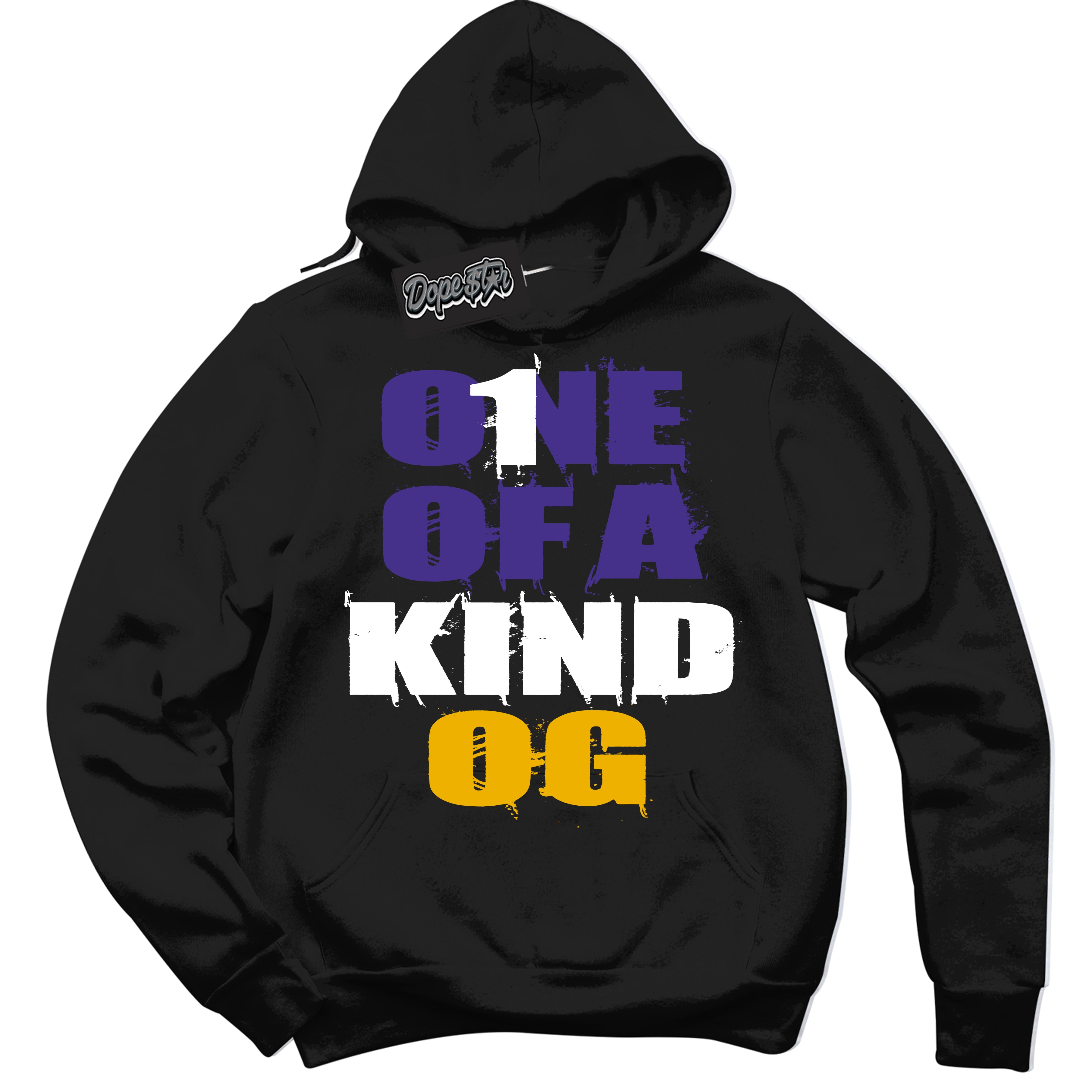 Cool Black Hoodie with “One Of A Kind” design that Perfectly Matches Air Force 1 QS Kobe Lakers Home Sneakers.