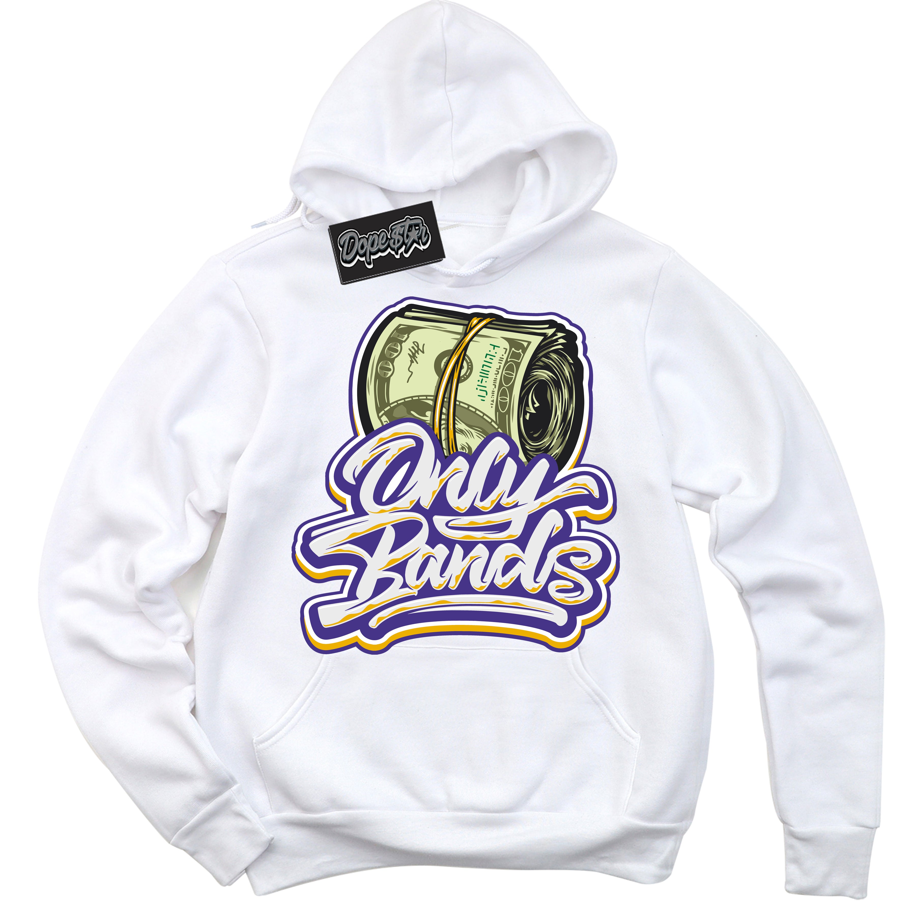 Cool White Hoodie with “Only Bands” design that Perfectly Matches Air Force 1 QS Kobe Lakers Home Sneakers.