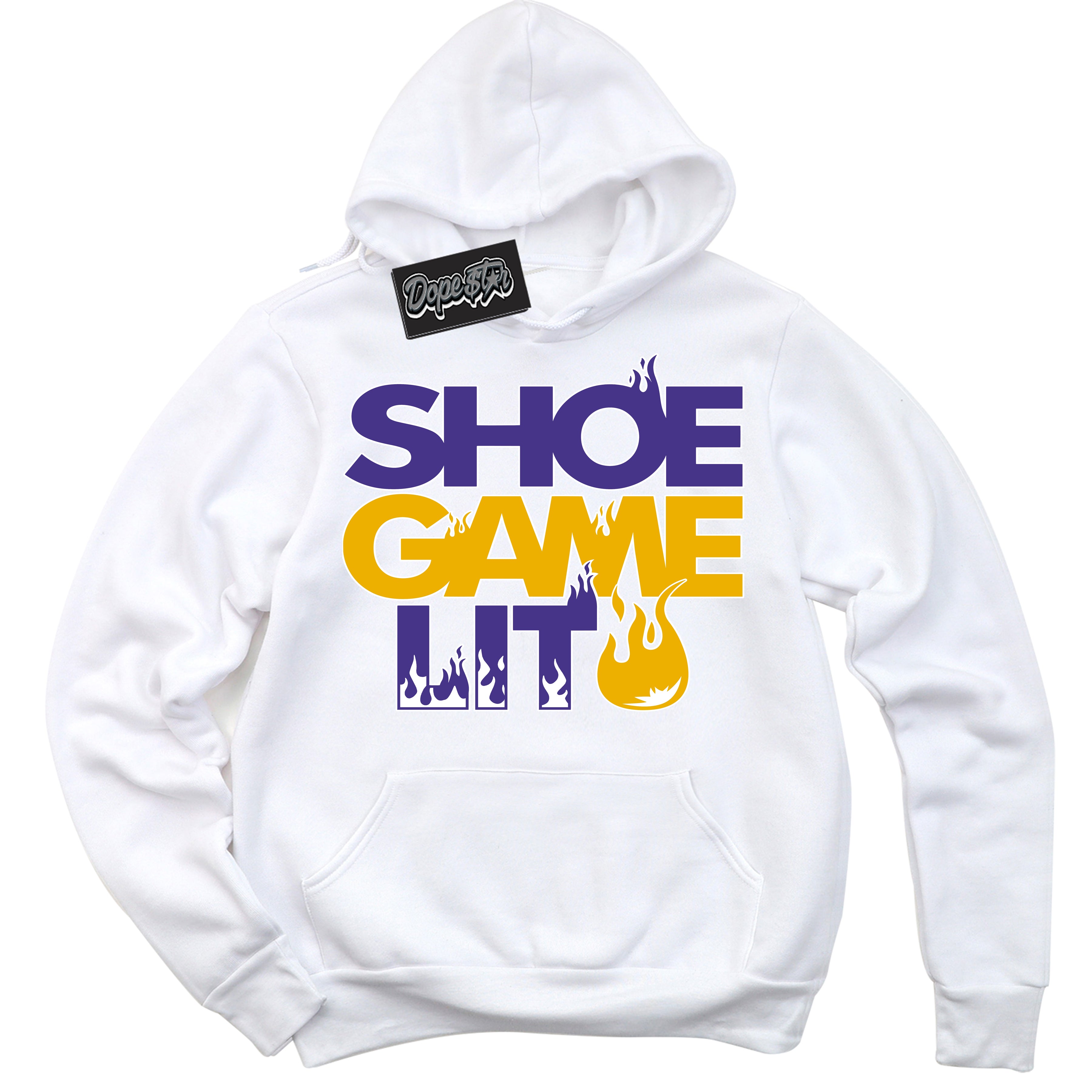 Cool White Hoodie with “Shoe Game Lit” design that Perfectly Matches Air Force 1 QS Kobe Lakers Home Sneakers.
