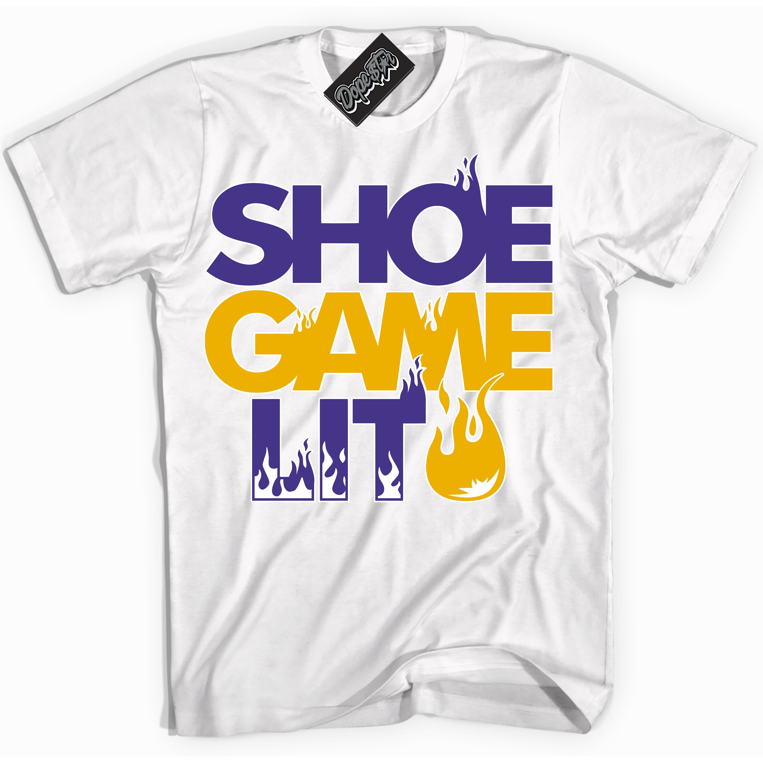 Cool White Shirt with “Shoe Game Lit” design that perfectly matches the Air Force 1 QS Kobe Lakers Home Sneakers.