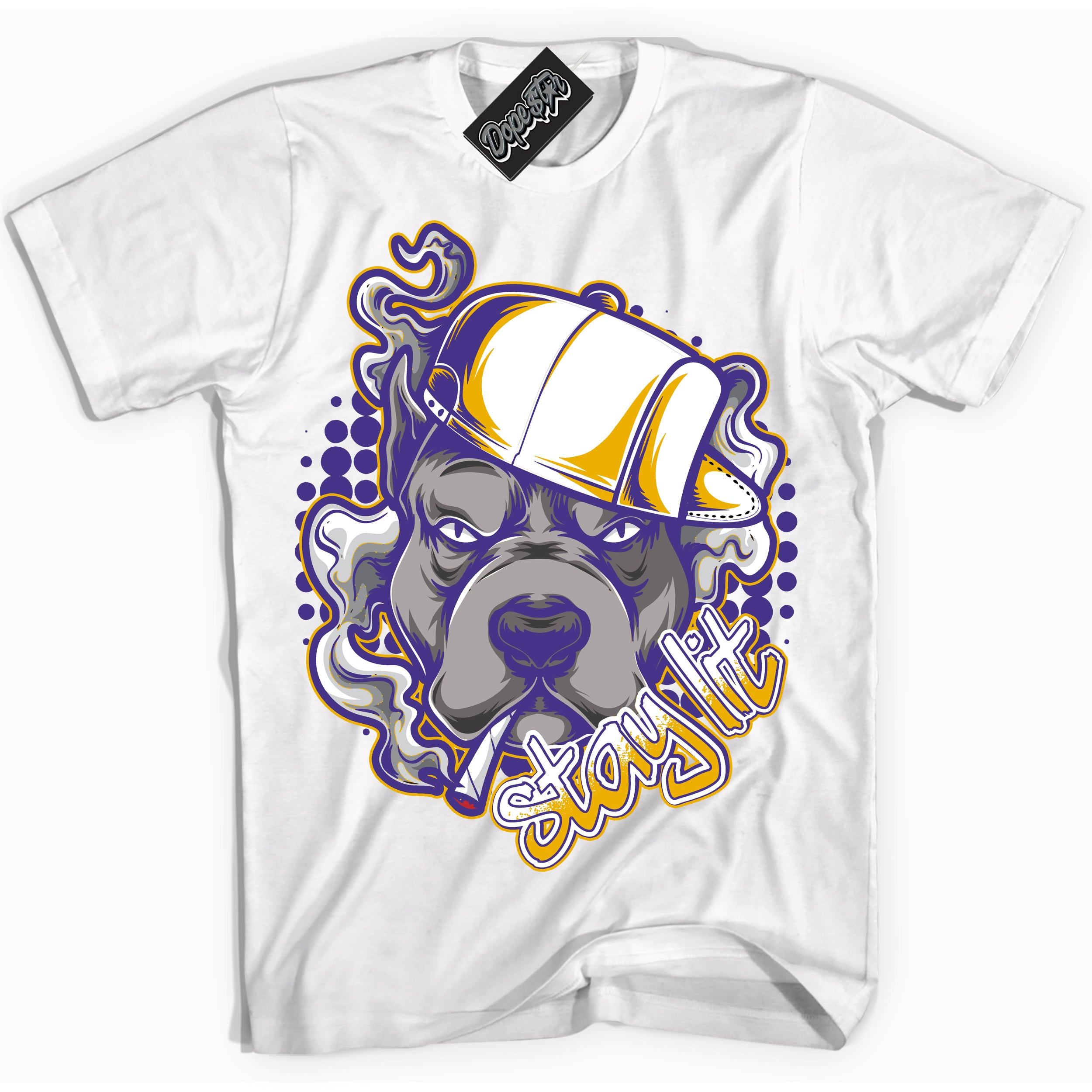 Cool White Shirt with “Stay Lit” design that perfectly matches the Air Force 1 QS Kobe Lakers Home Sneakers.