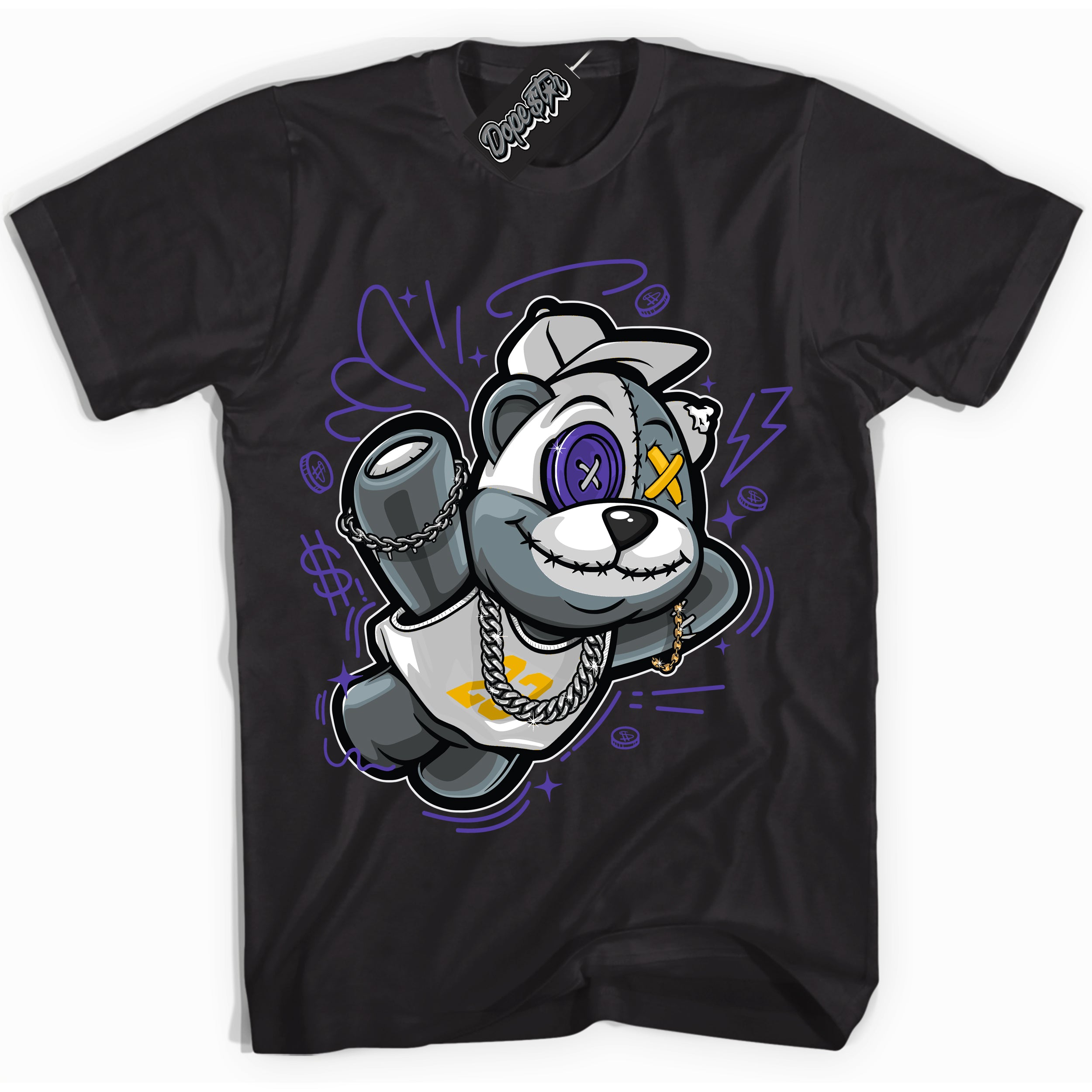 Cool Black Shirt with “Slam Dunk Bear” design that perfectly matches the Air Force 1 QS Kobe Lakers Home Sneakers.