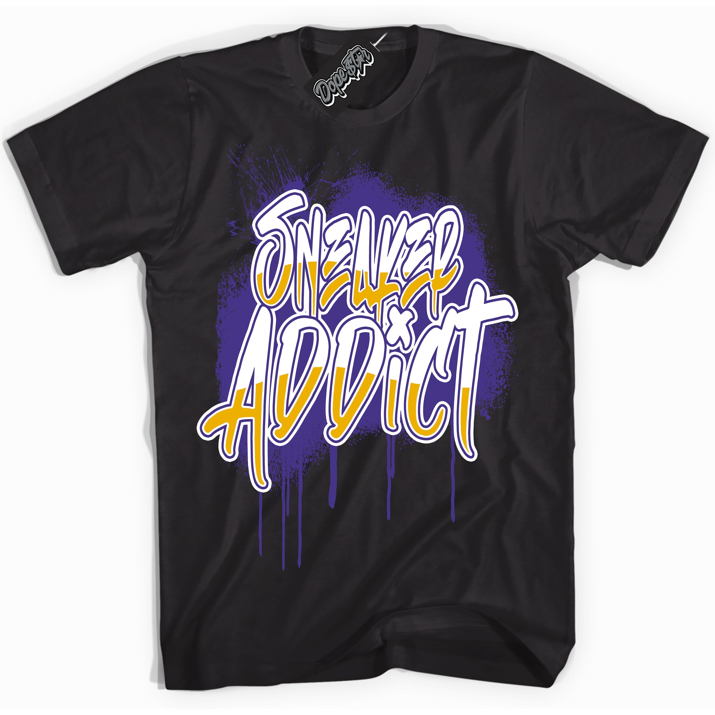Cool Black Shirt with “Sneaker Addict” design that perfectly matches the Air Force 1 QS Kobe Lakers Home Sneakers.