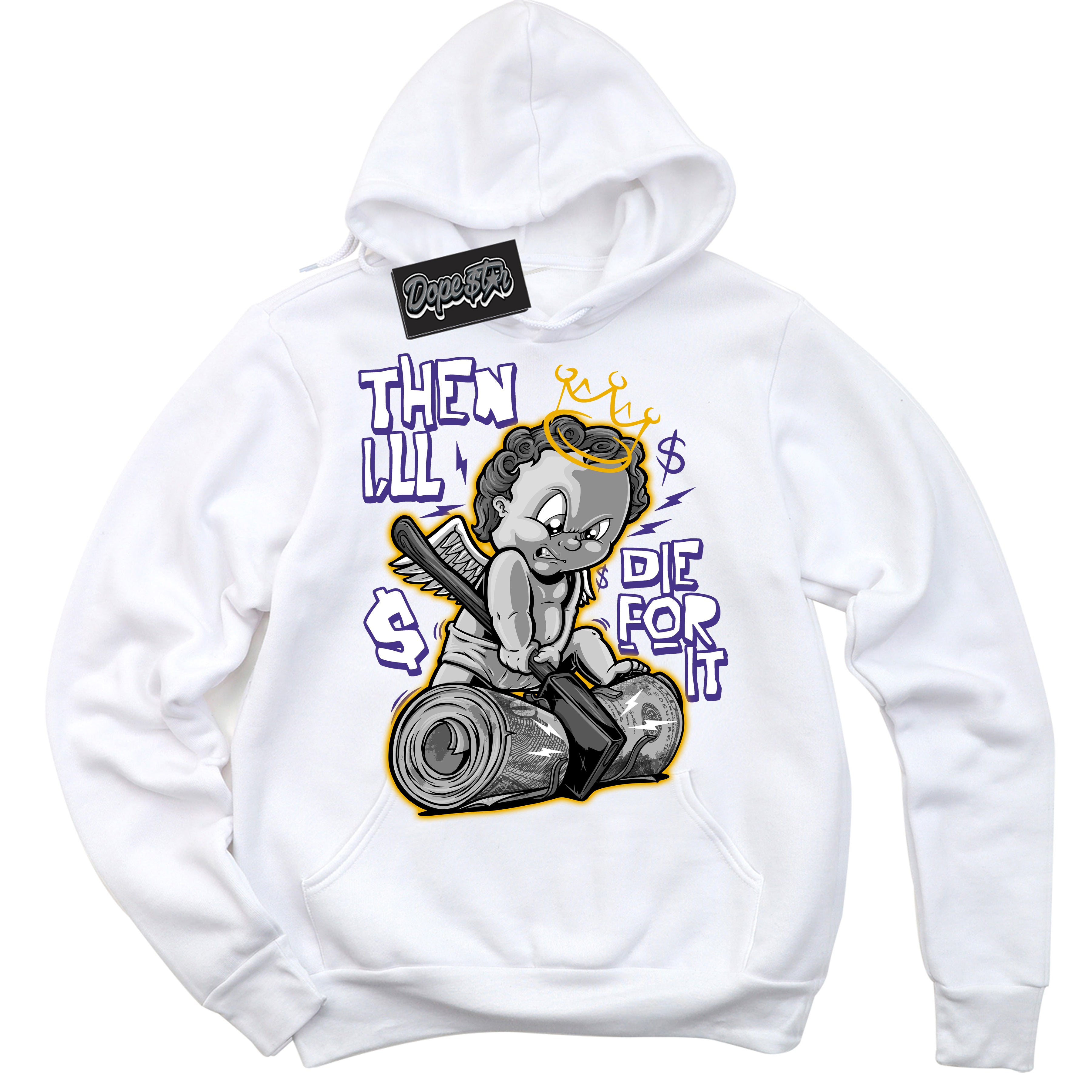 Cool White Hoodie with “Then I'll” design that Perfectly Matches Air Force 1 QS Kobe Lakers Home Sneakers.