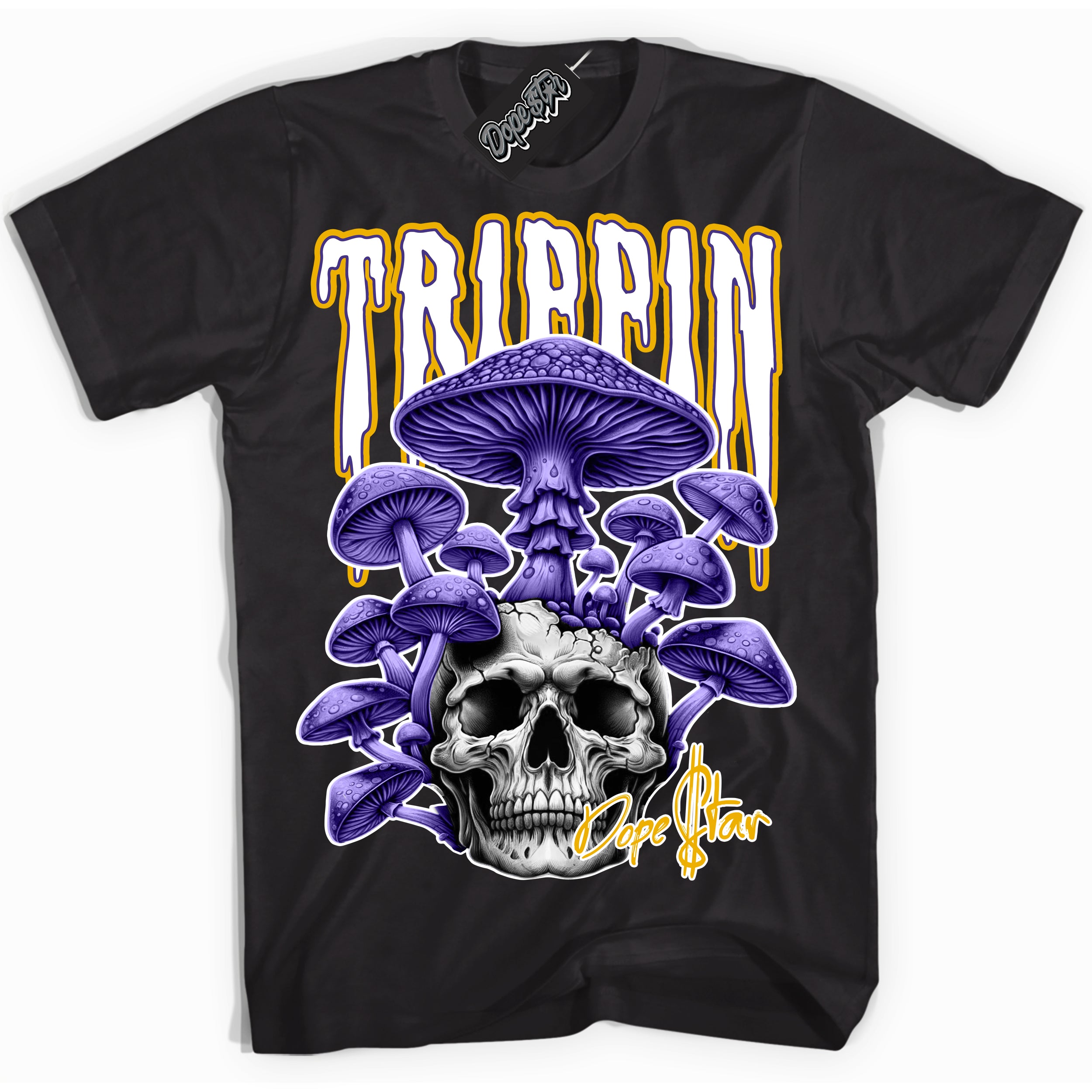 Cool Black Shirt with “Trippin” design that perfectly matches the Air Force 1 QS Kobe Lakers Home Sneakers.