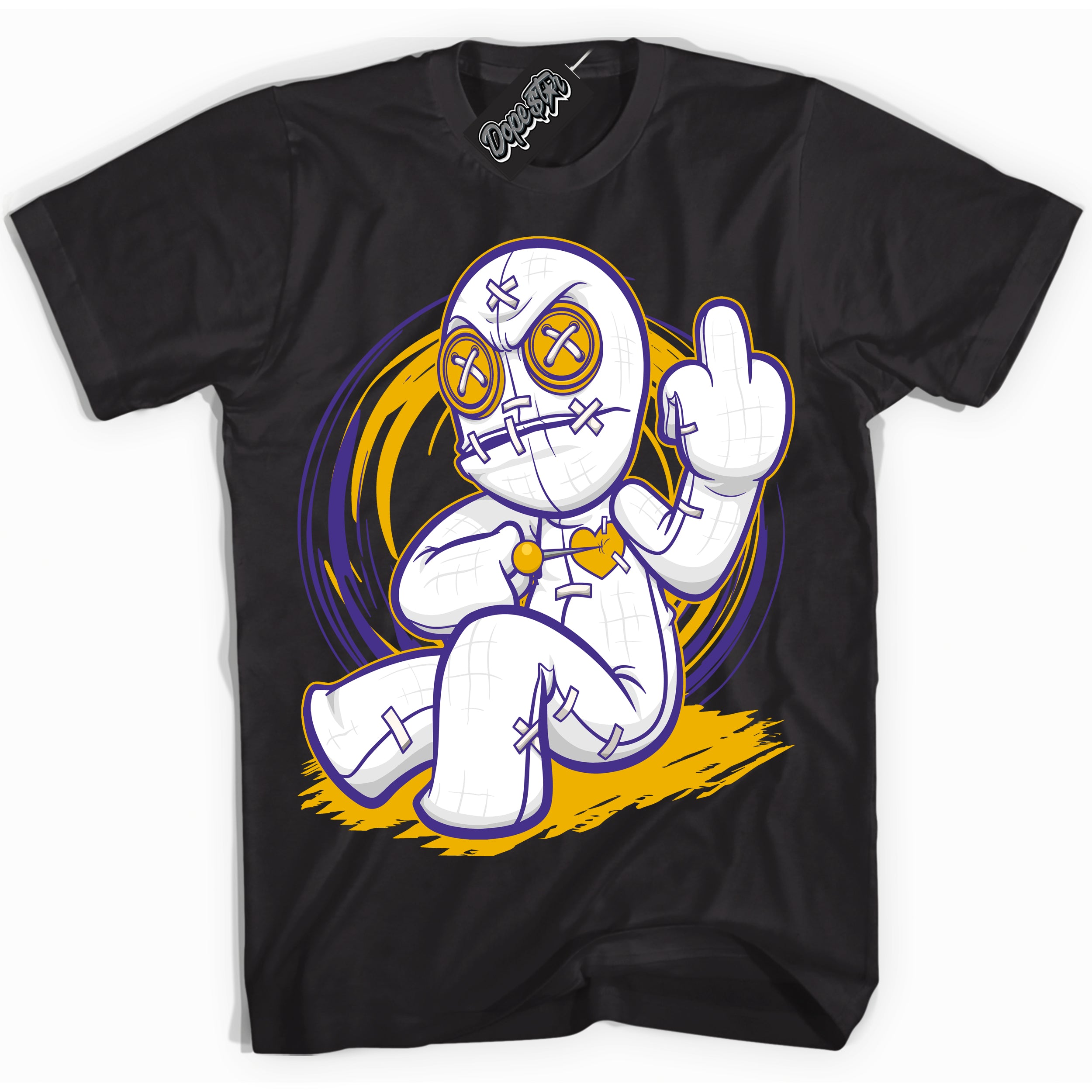 Cool Black Shirt with “Voodoo Doll” design that perfectly matches the Air Force 1 QS Kobe Lakers Home Sneakers.