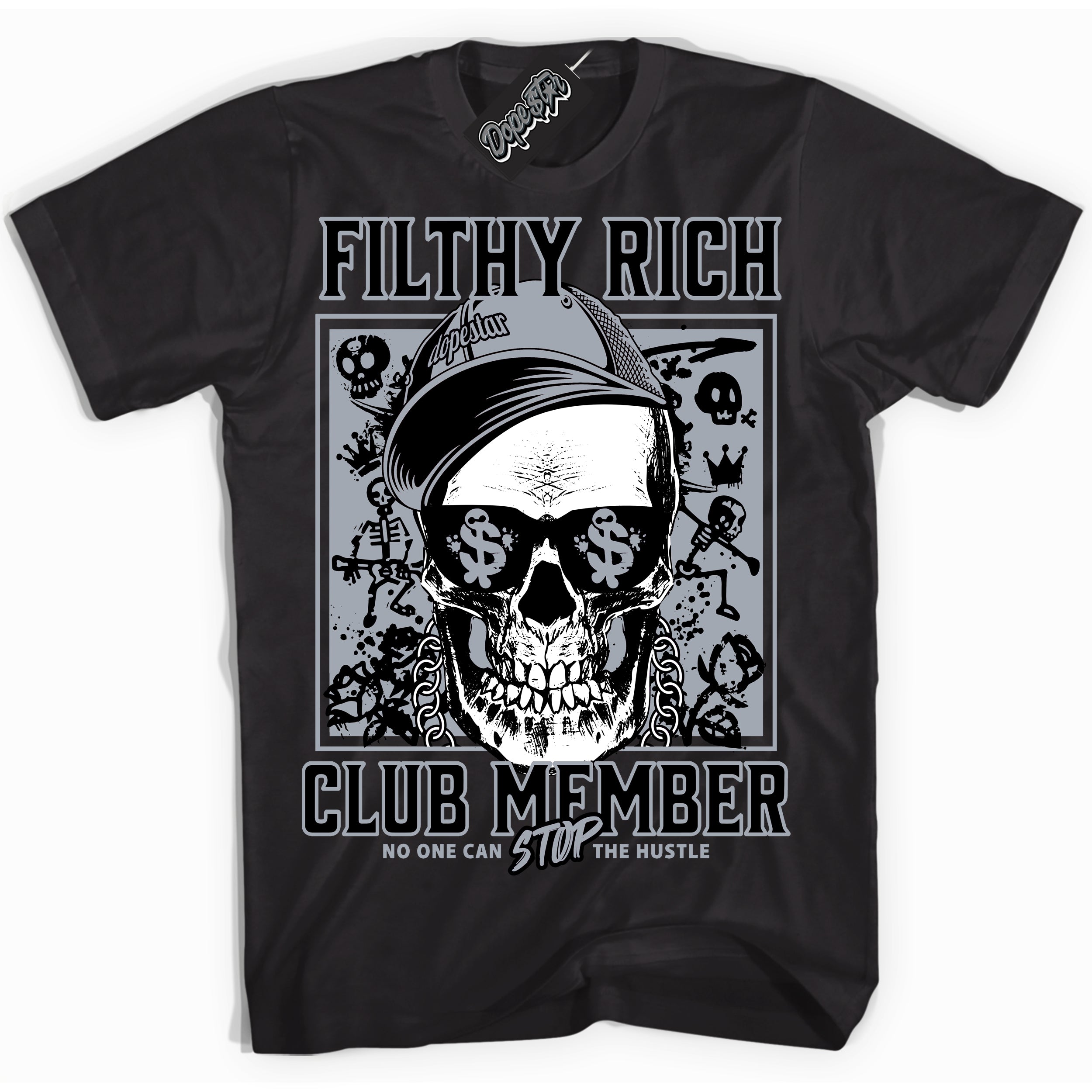 Cool Black Shirt with “ Filthy Rich” design that perfectly matches The KAWS X Sky High Farm 1s Sneakers.