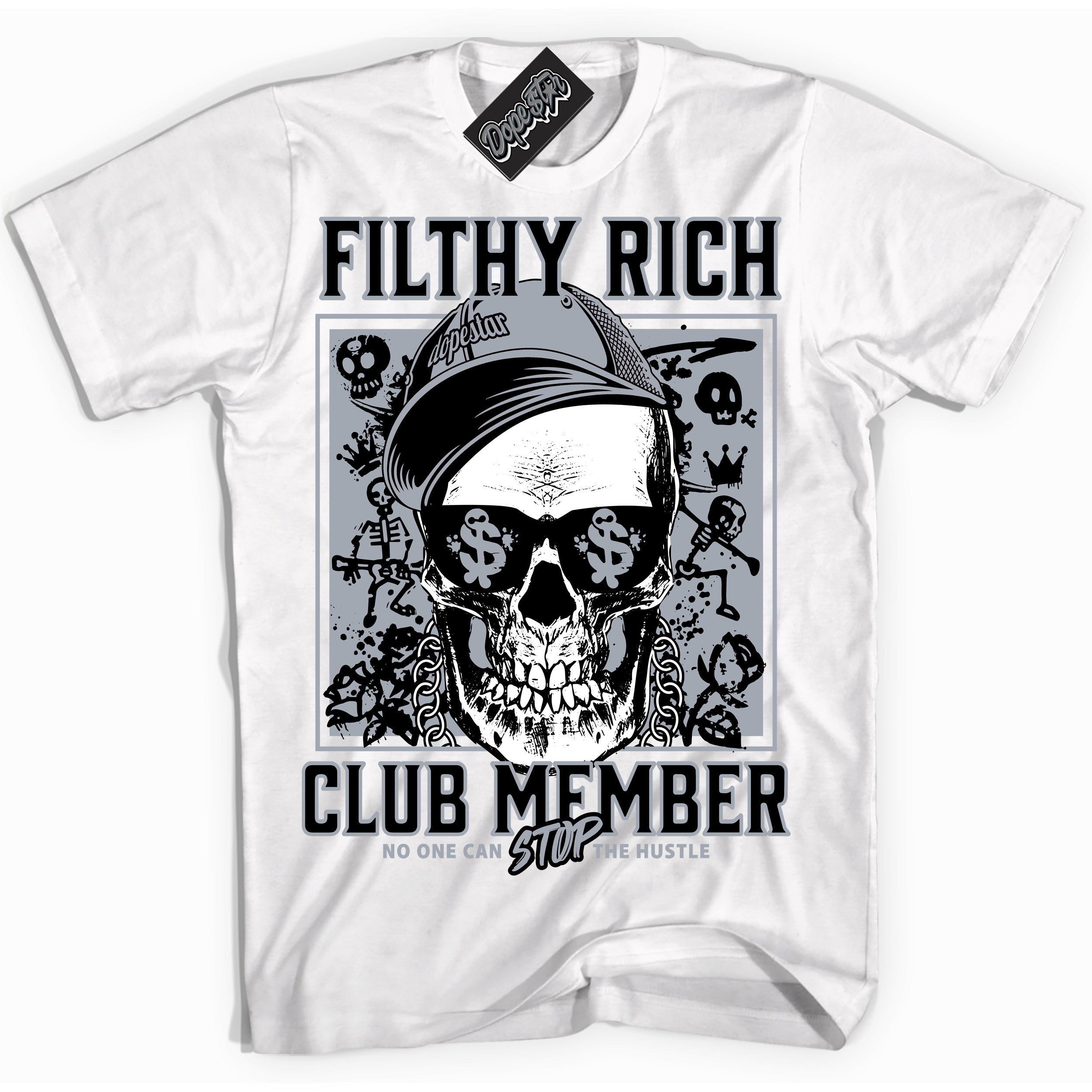 Cool White Shirt with “ Filthy Rich” design that perfectly matches The KAWS X Sky High Farm 1s Sneakers.