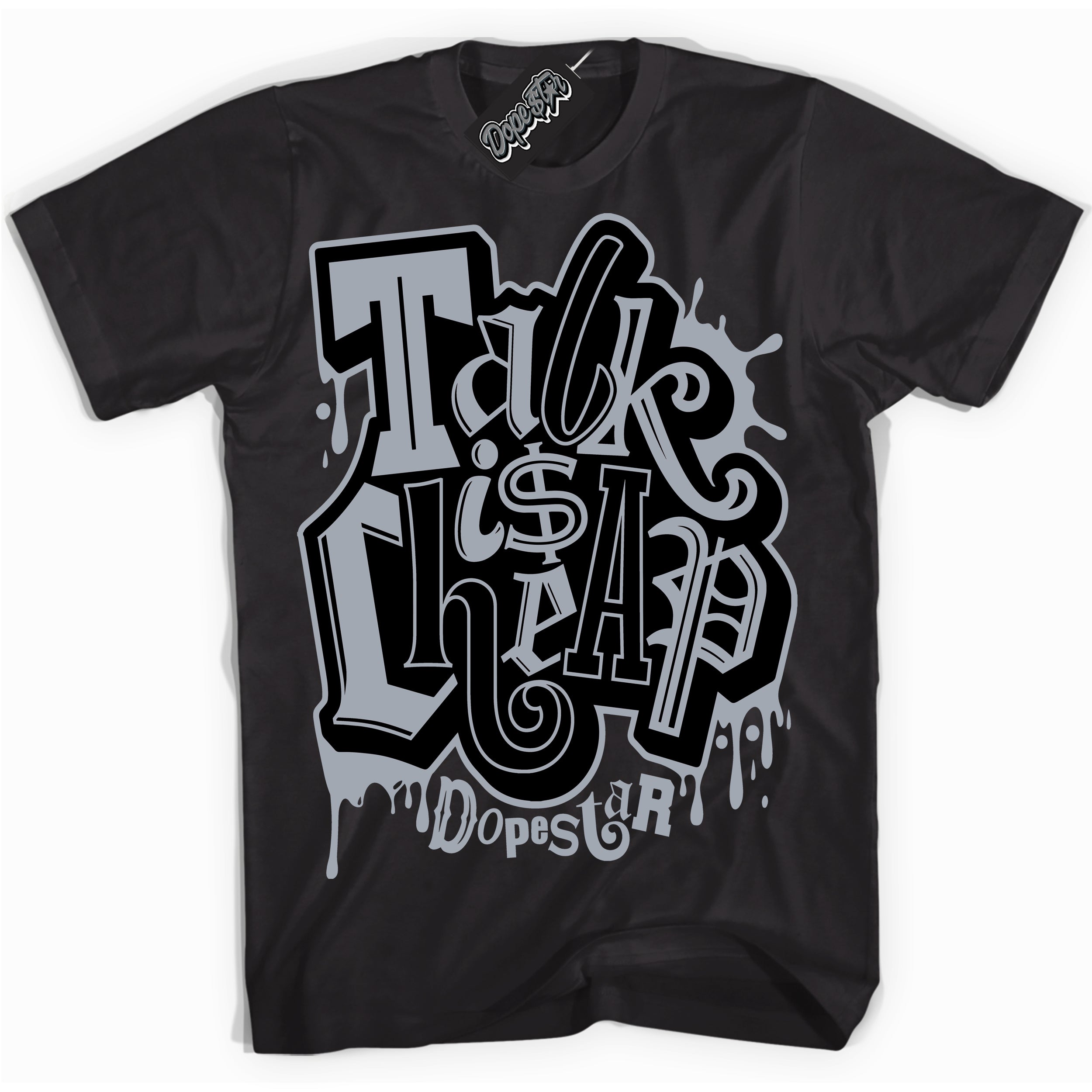 Cool Black Shirt with “ Talk Is Cheap” design that perfectly matches The KAWS x Sky High Farm 1s Sneakers.