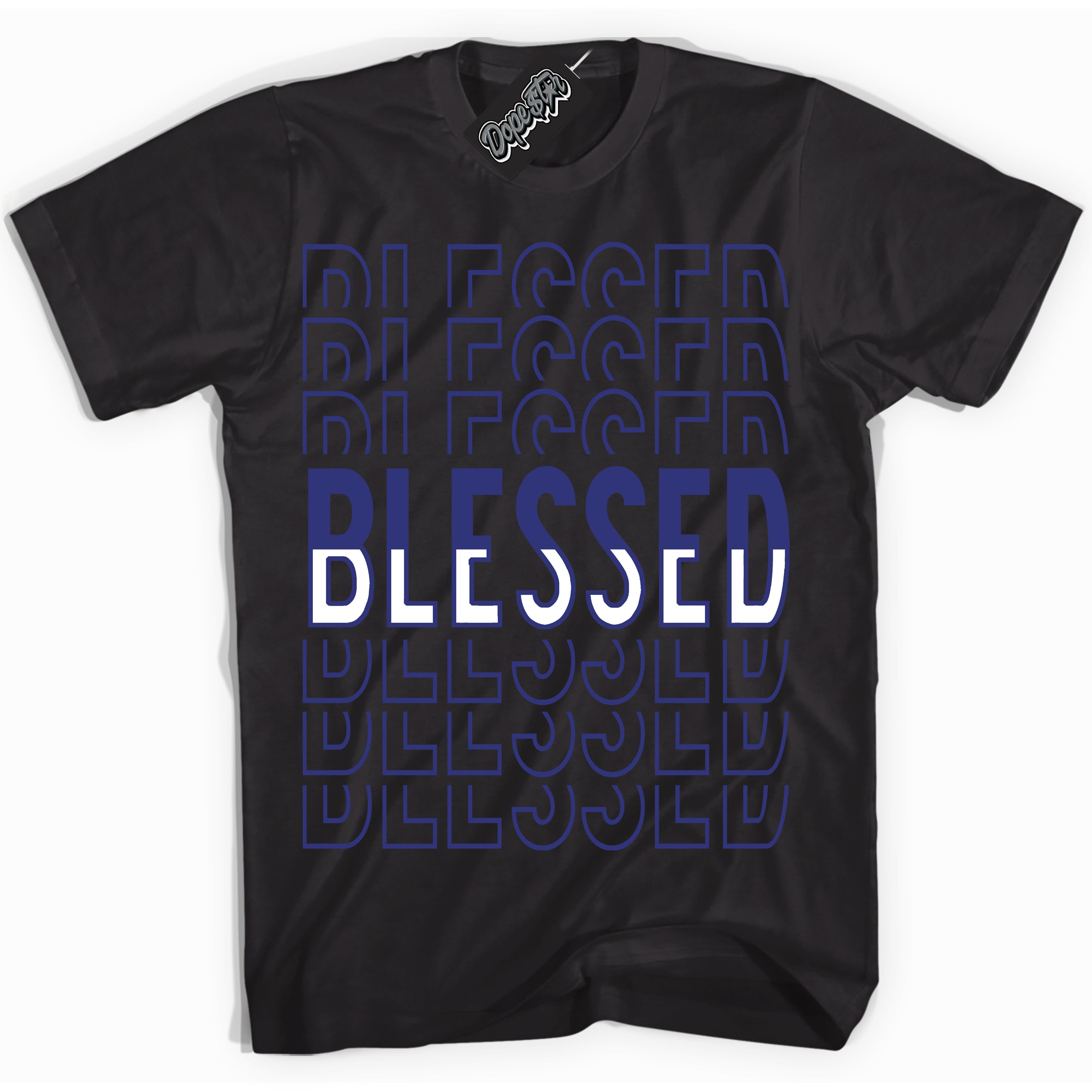 Cool Black Shirt with “ Blessed Stacked ” design that perfectly matches Concord Dunk.