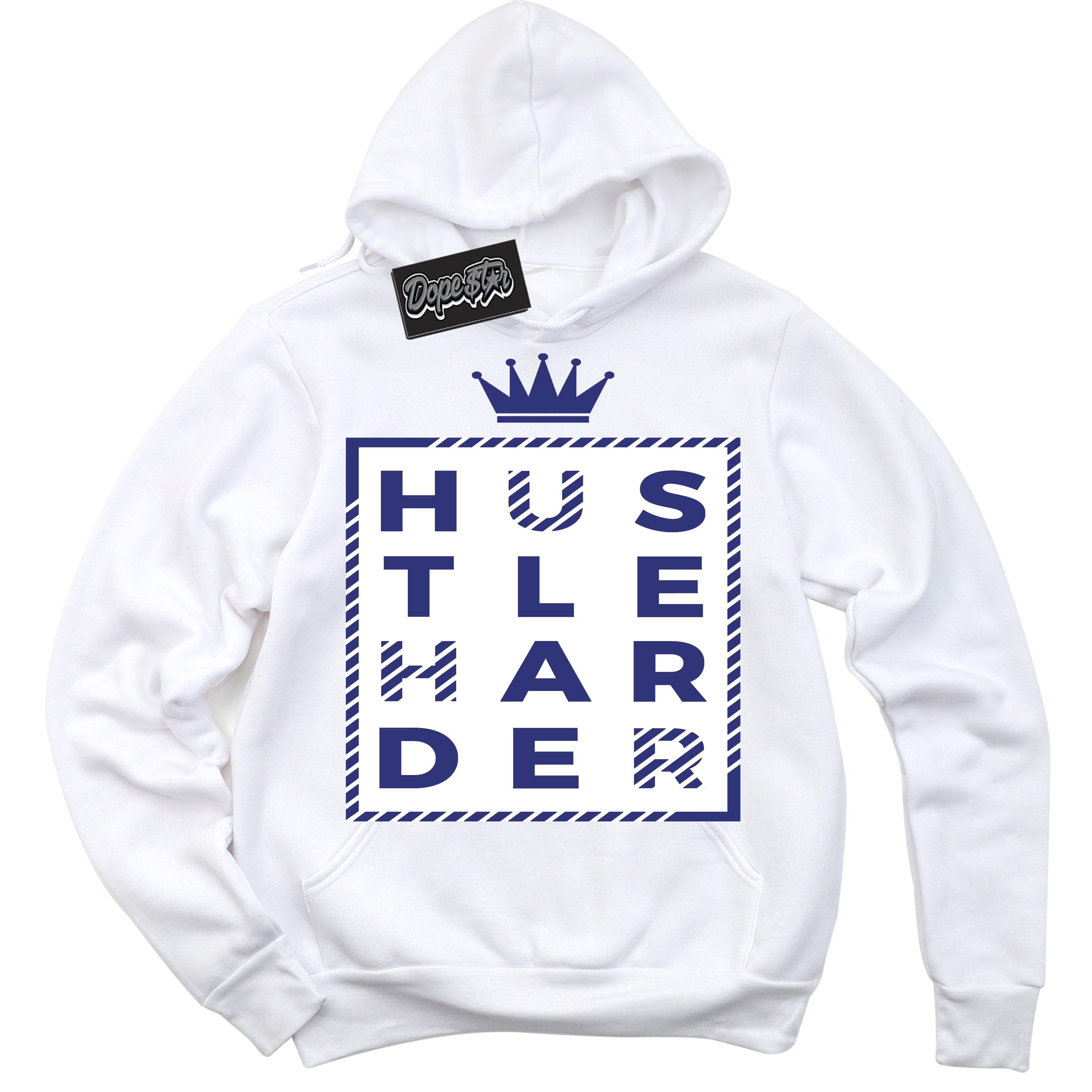 Cool White Hoodie with “ Hustle Harder ” design that Perfectly Matches Concord Dunk.
