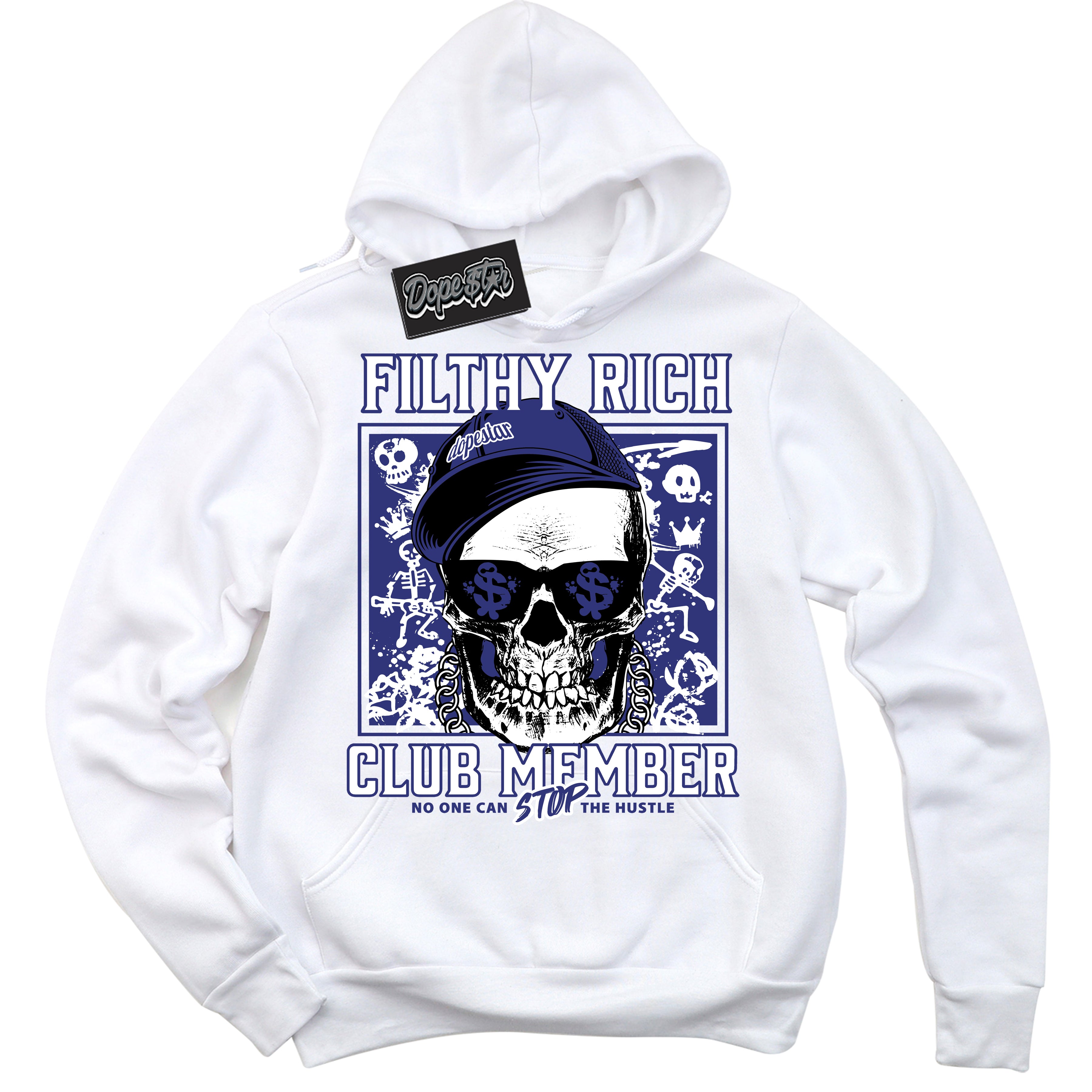 Cool White Hoodie with “ Filthy Rich ” design that Perfectly Matches Concord Dunk Sneakers.