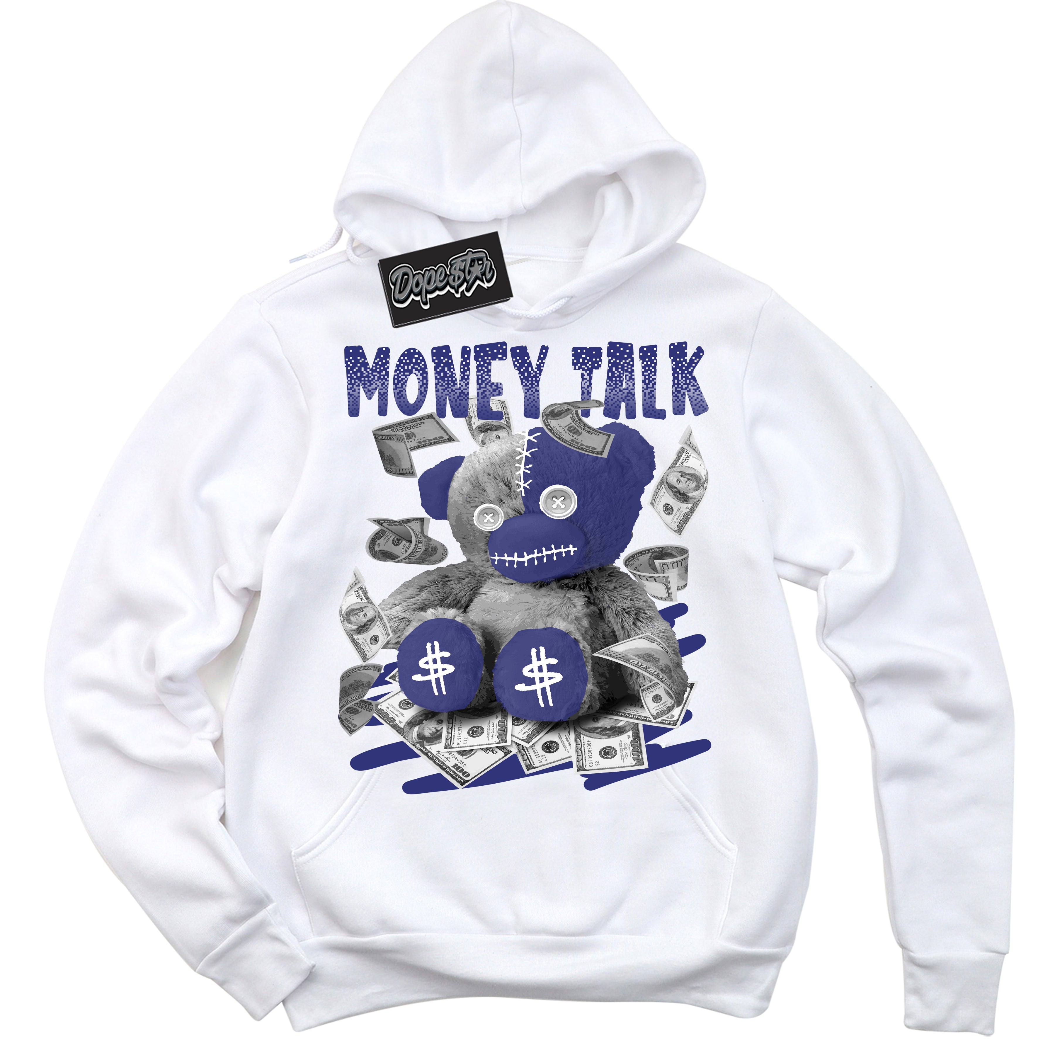 Cool White Hoodie with “ Money Talk Bear ” design that Perfectly Matches Concord Dunk.