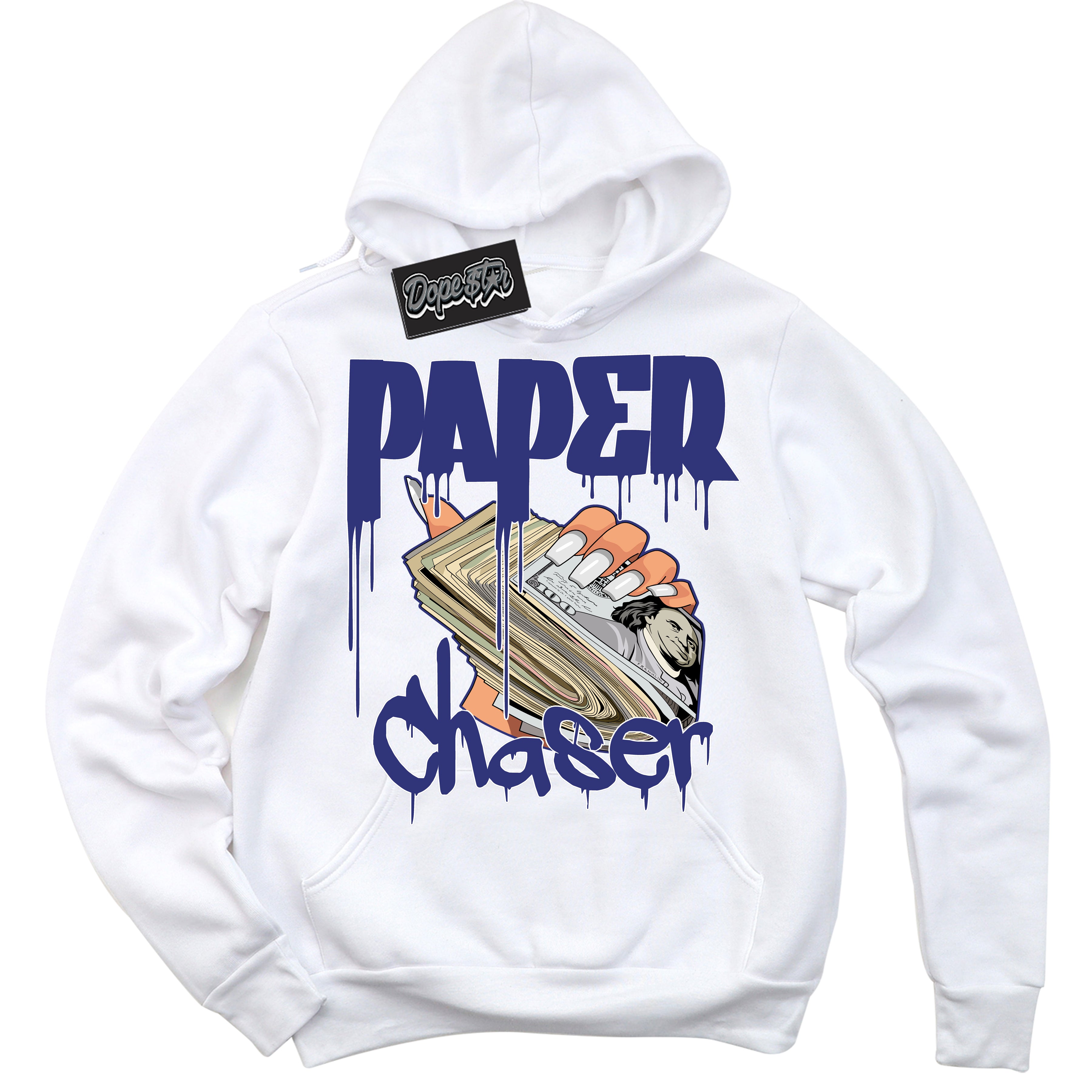 Cool White Hoodie with “ Paper Chaser ” design that Perfectly Matches Concord Dunk.