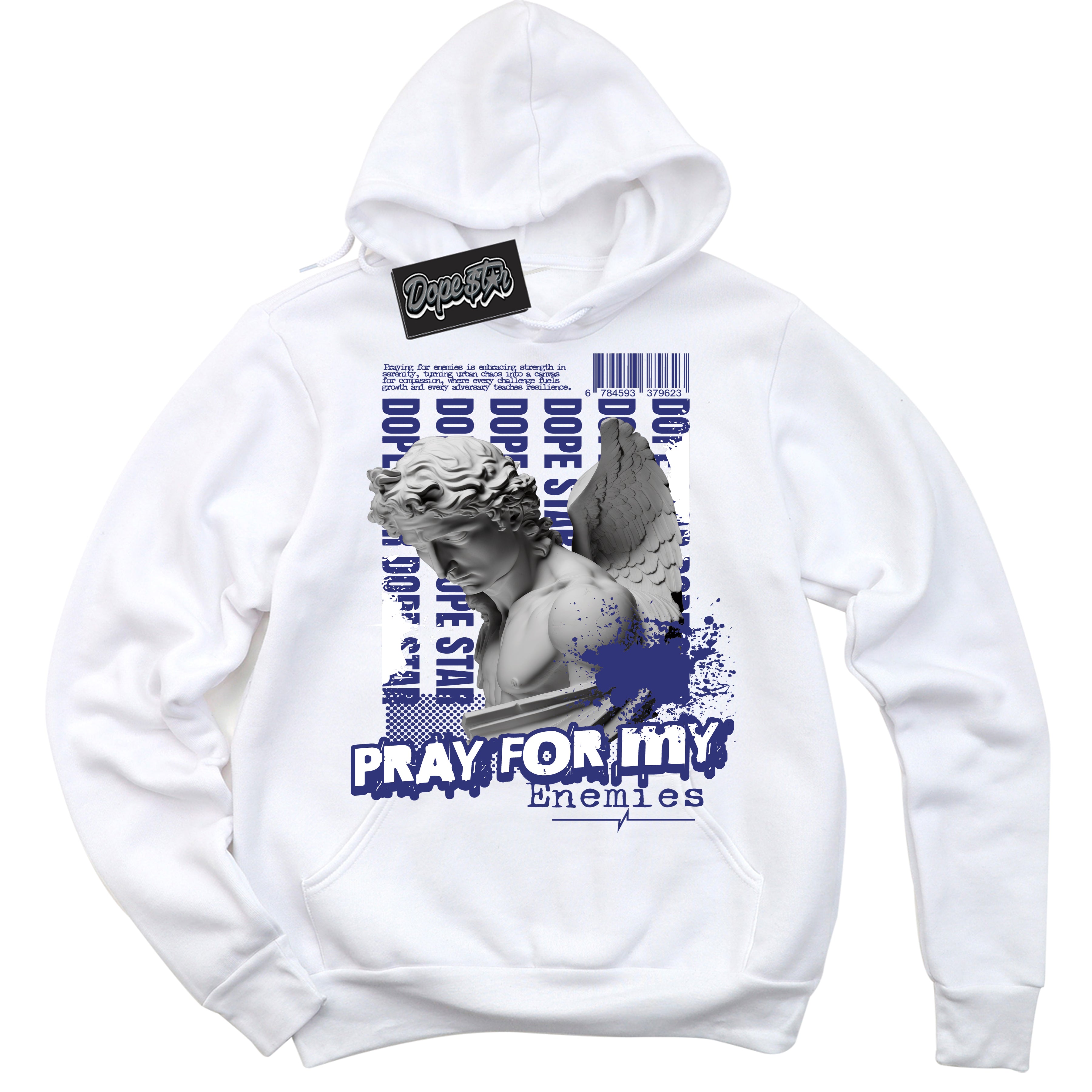 Cool White Hoodie with “ Pray Enemies ” design that Perfectly Matches Concord Sneakers.