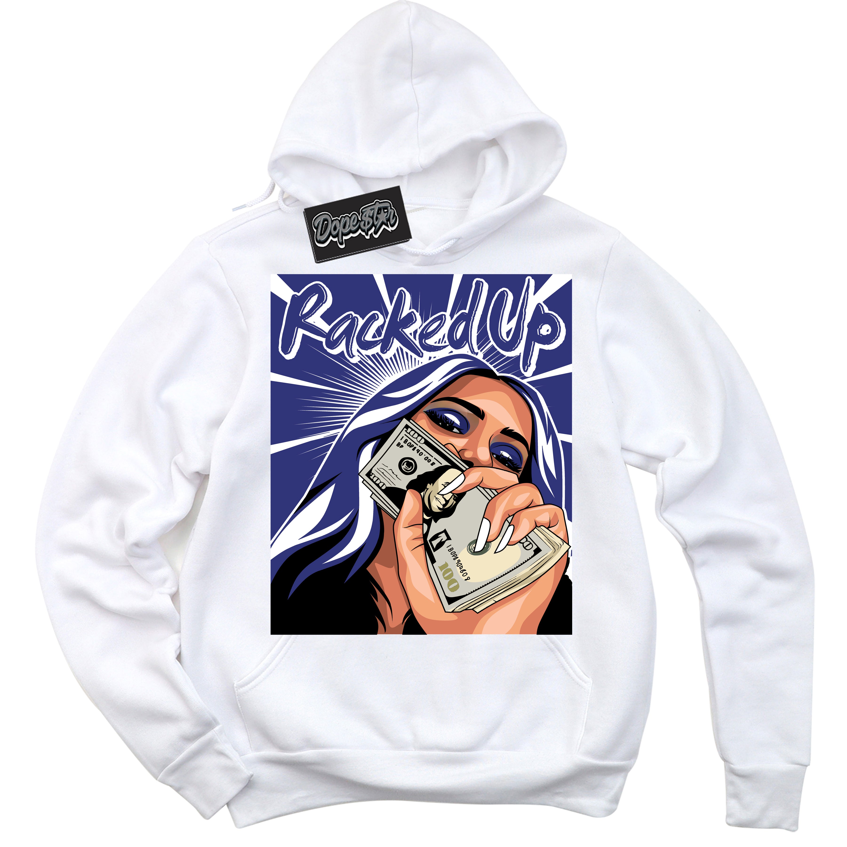 Cool White Hoodie with “ Racked Up ” design that Perfectly Matches Concord Dunk.