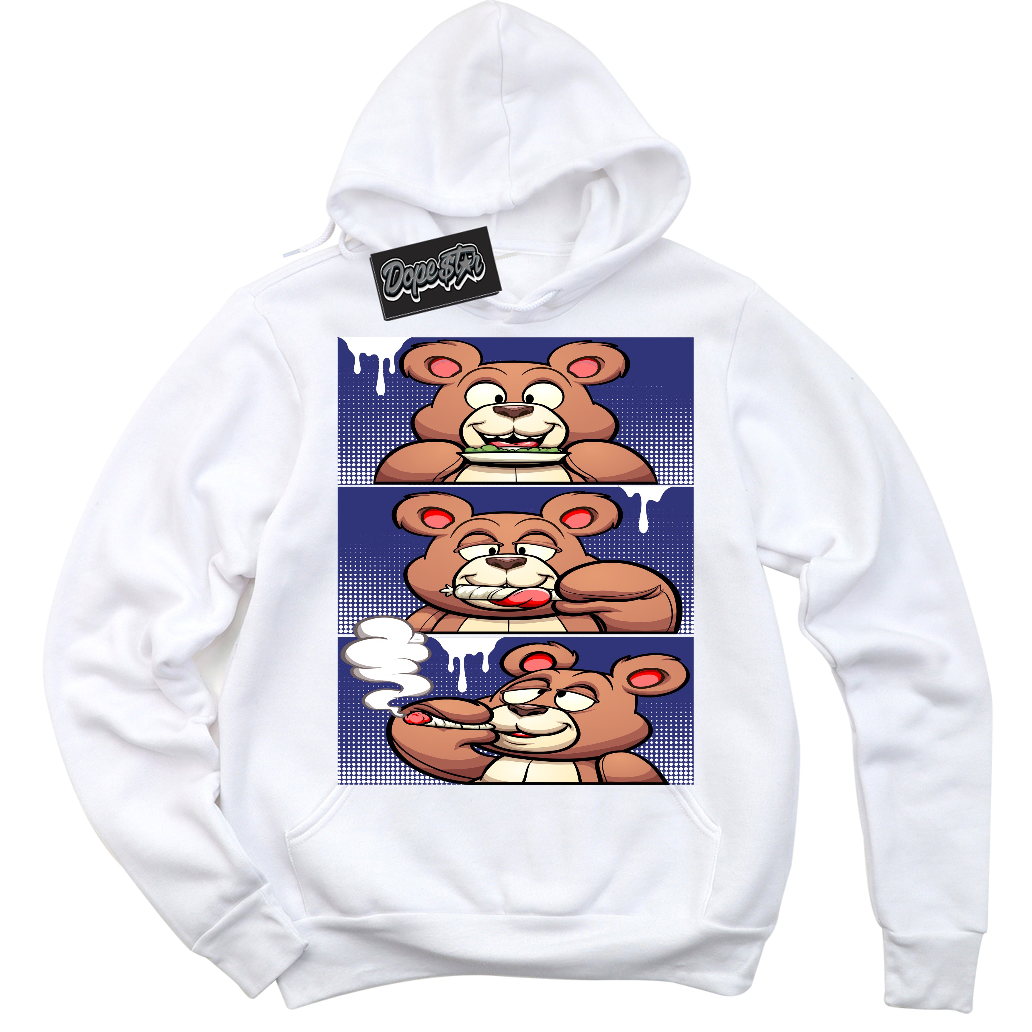 Cool White Hoodie with “ Roll It Lick It Smoke It Bear ” design that Perfectly Matches Concord Dunk.