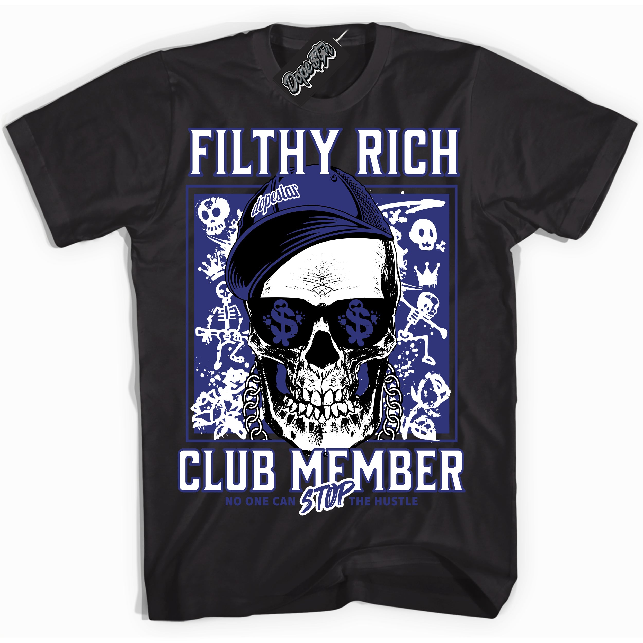 Cool Black Shirt with “ Filthy Rich” design that perfectly matches Concord Dunk Sneakers.