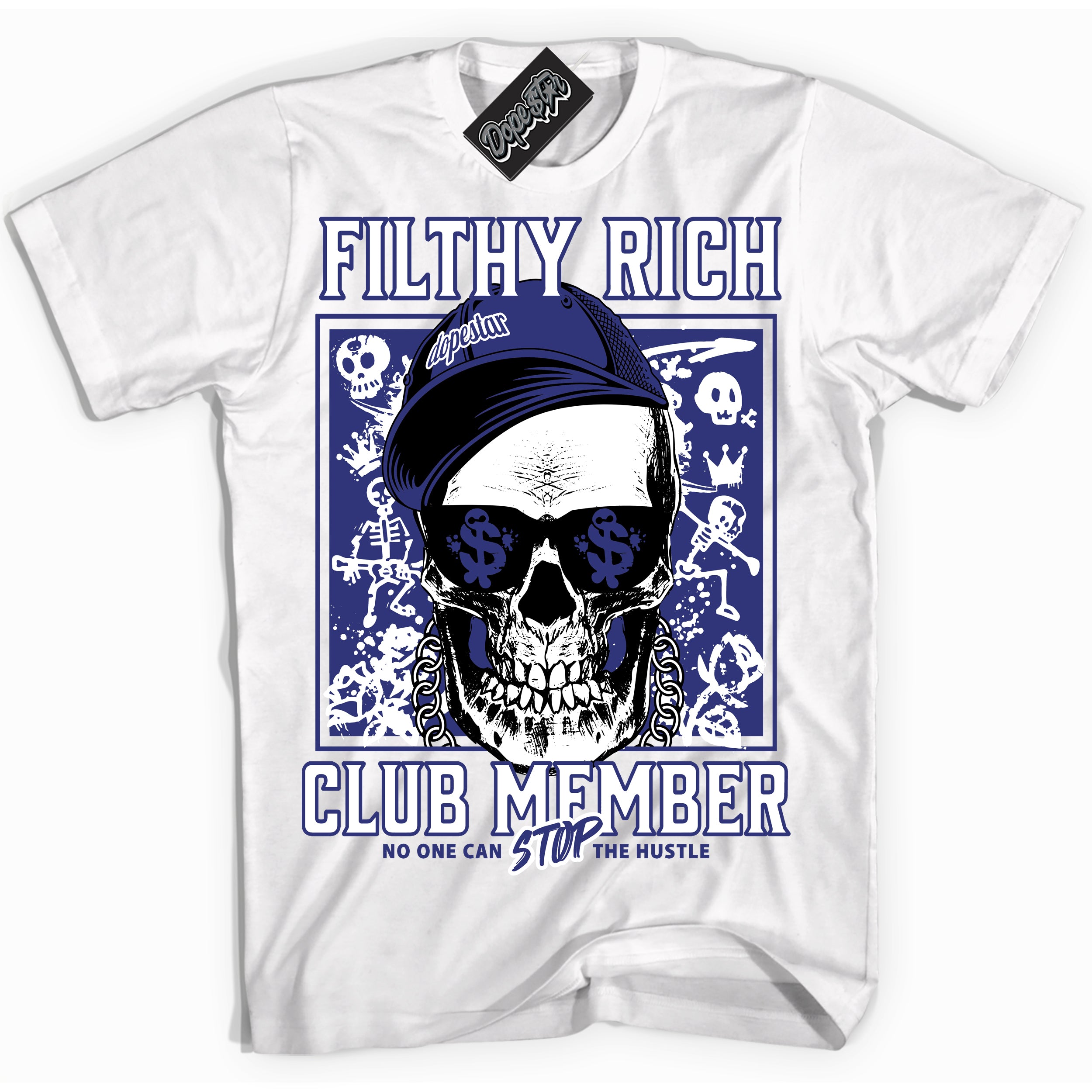 Cool White Shirt with “ Filthy Rich” design that perfectly matches Concord Dunk Sneakers.