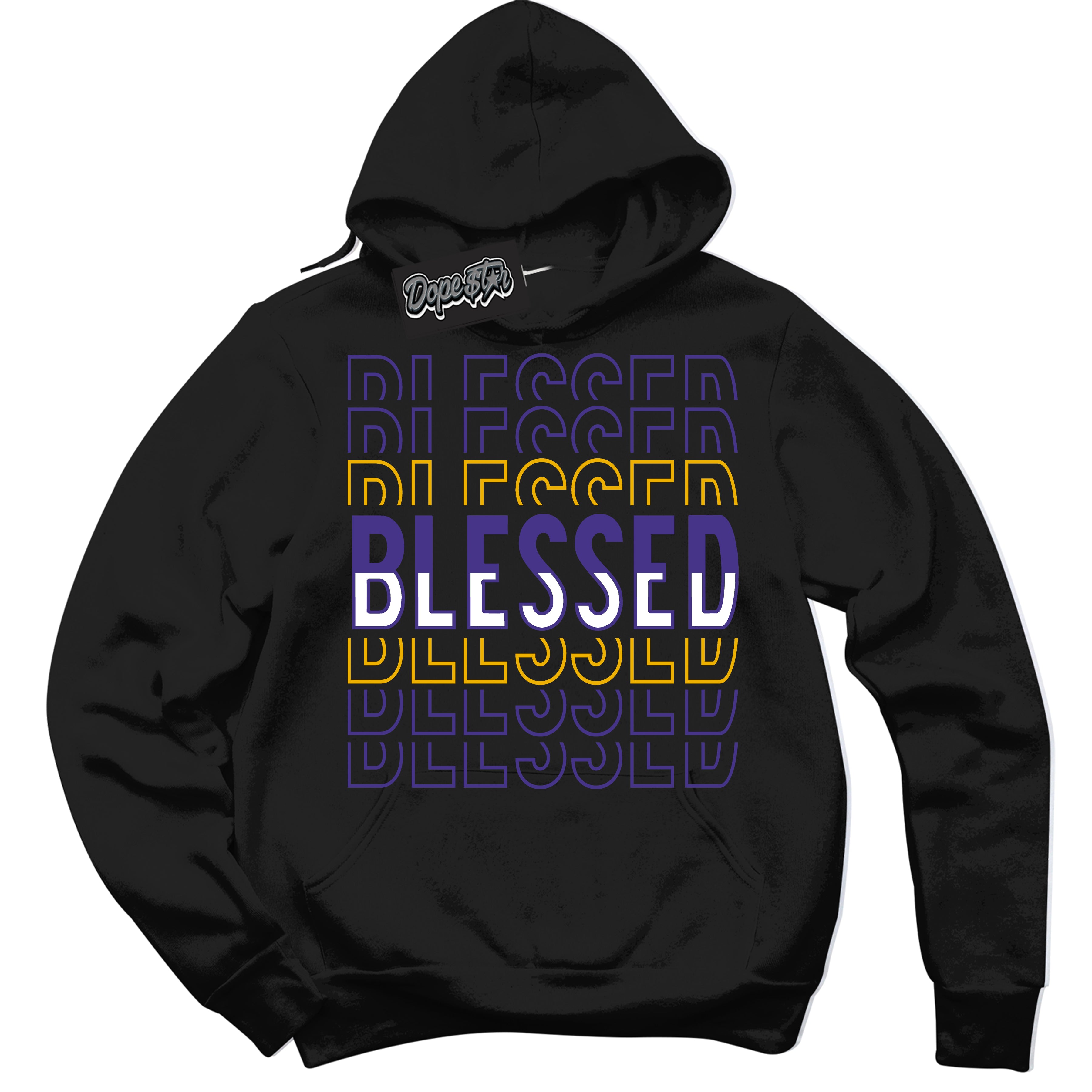 Cool Black Hoodie with “Blessed Stacked” design that Perfectly Matches Kobe 8 Protro Lakers Home Sneakers.