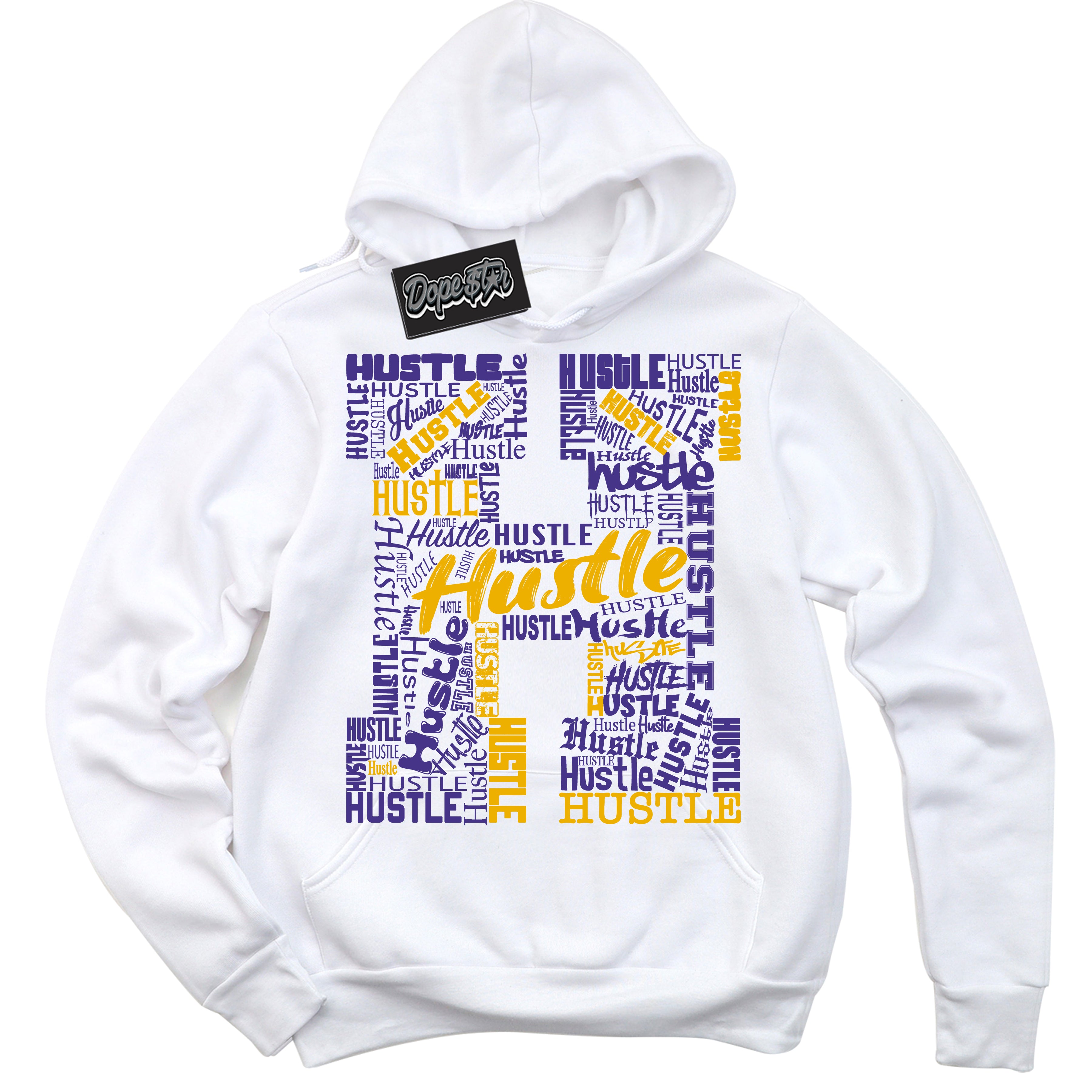 Cool White Hoodie with “Hustle H” design that Perfectly Matches Kobe 8 Protro Lakers Home Sneakers.