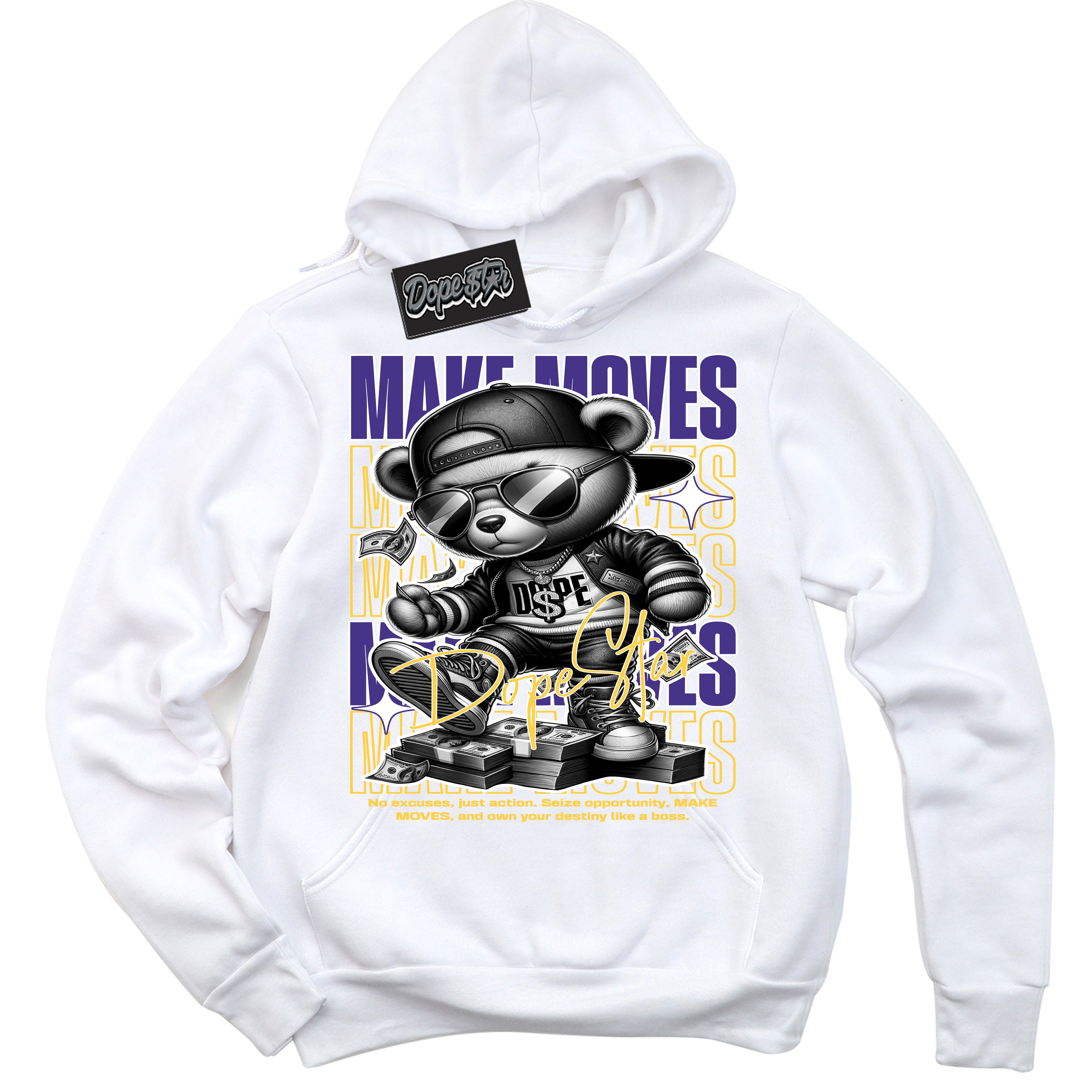 Cool White Hoodie with “Make Moves” design that Perfectly Matches Kobe 8 Protro Lakers Home Sneakers.
