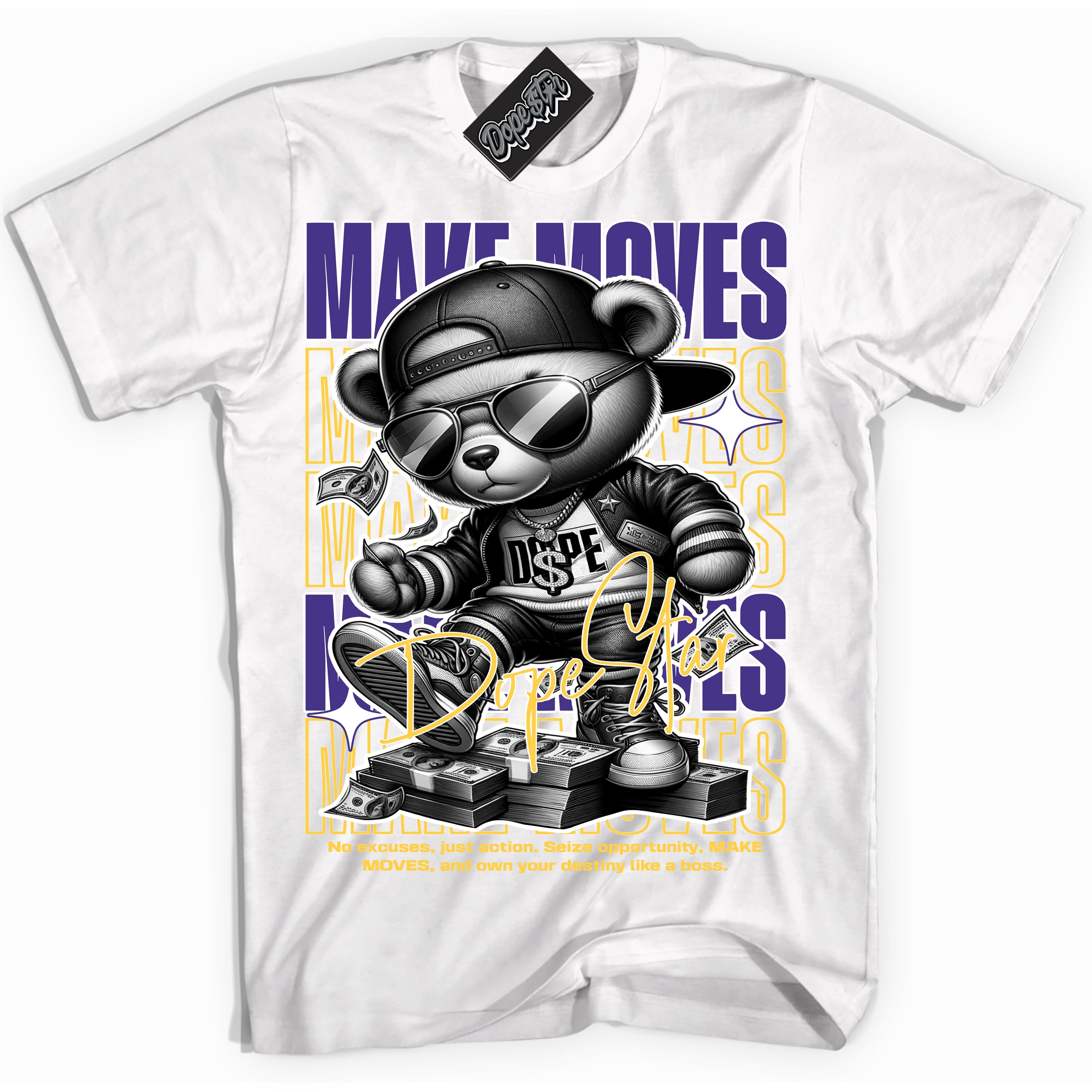 Cool White Shirt with “Make Moves” design that perfectly matches the Kobe 8 Protro Lakers Home Sneakers.