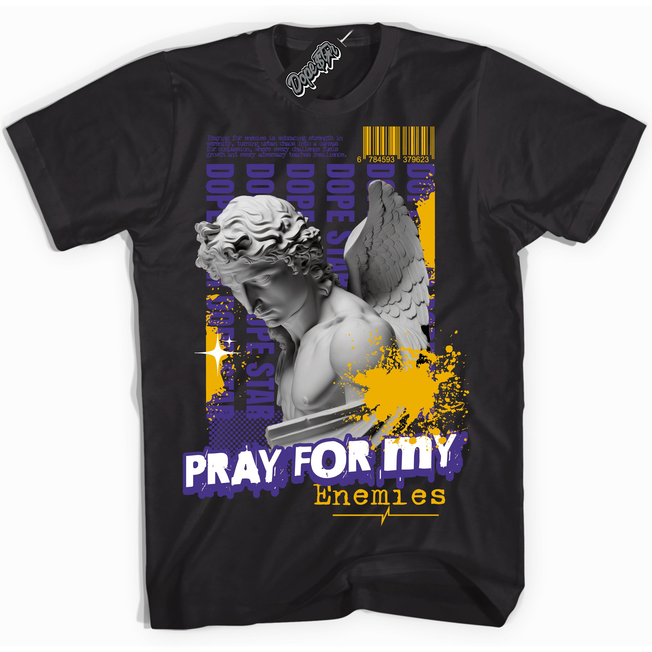 Cool Black Shirt with “Pray Enemies” design that perfectly matches the Kobe 8 Protro Lakers Home Sneakers.