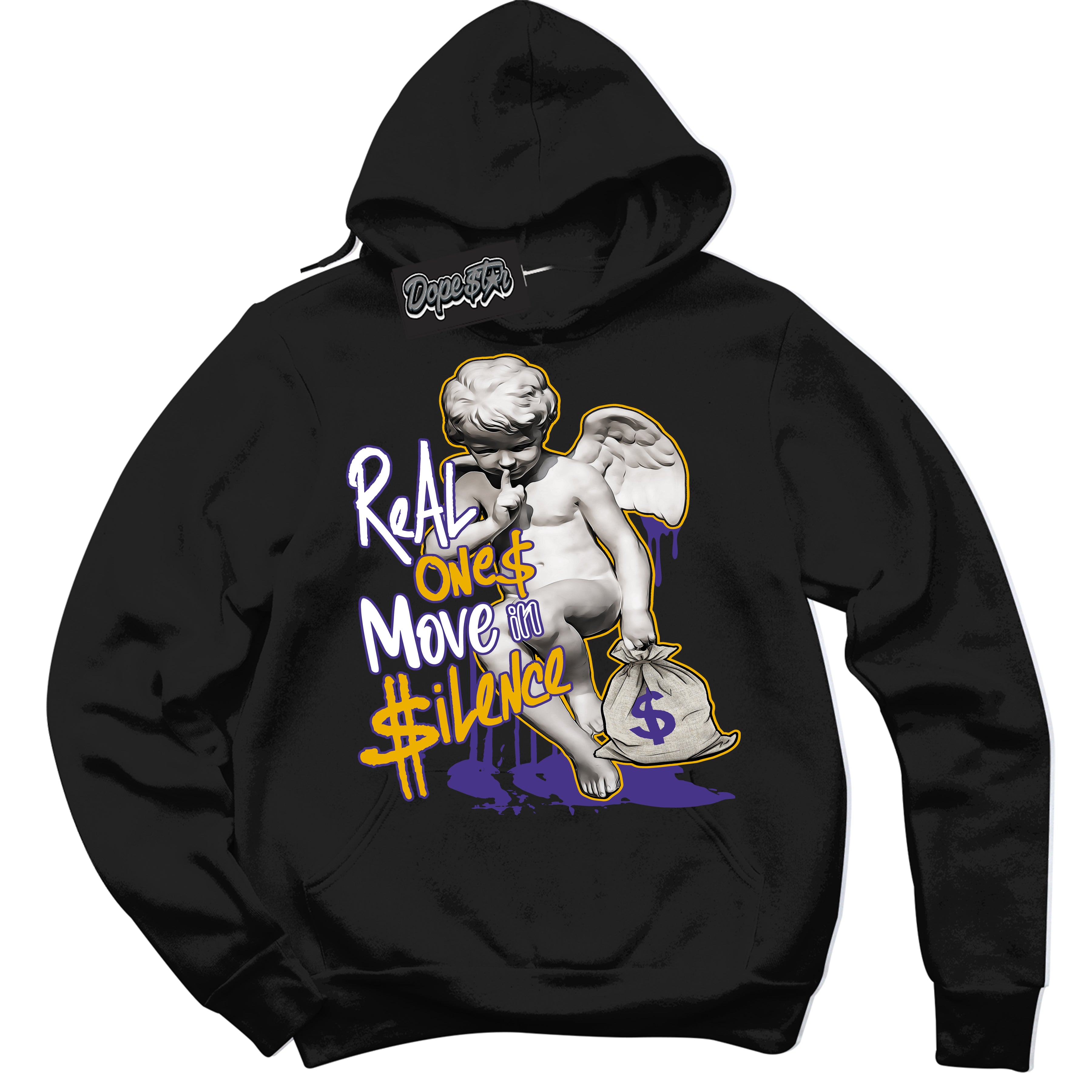 Cool Black Hoodie with “Real Ones Cherub” design that Perfectly Matches Kobe 8 Protro Lakers Home Sneakers.