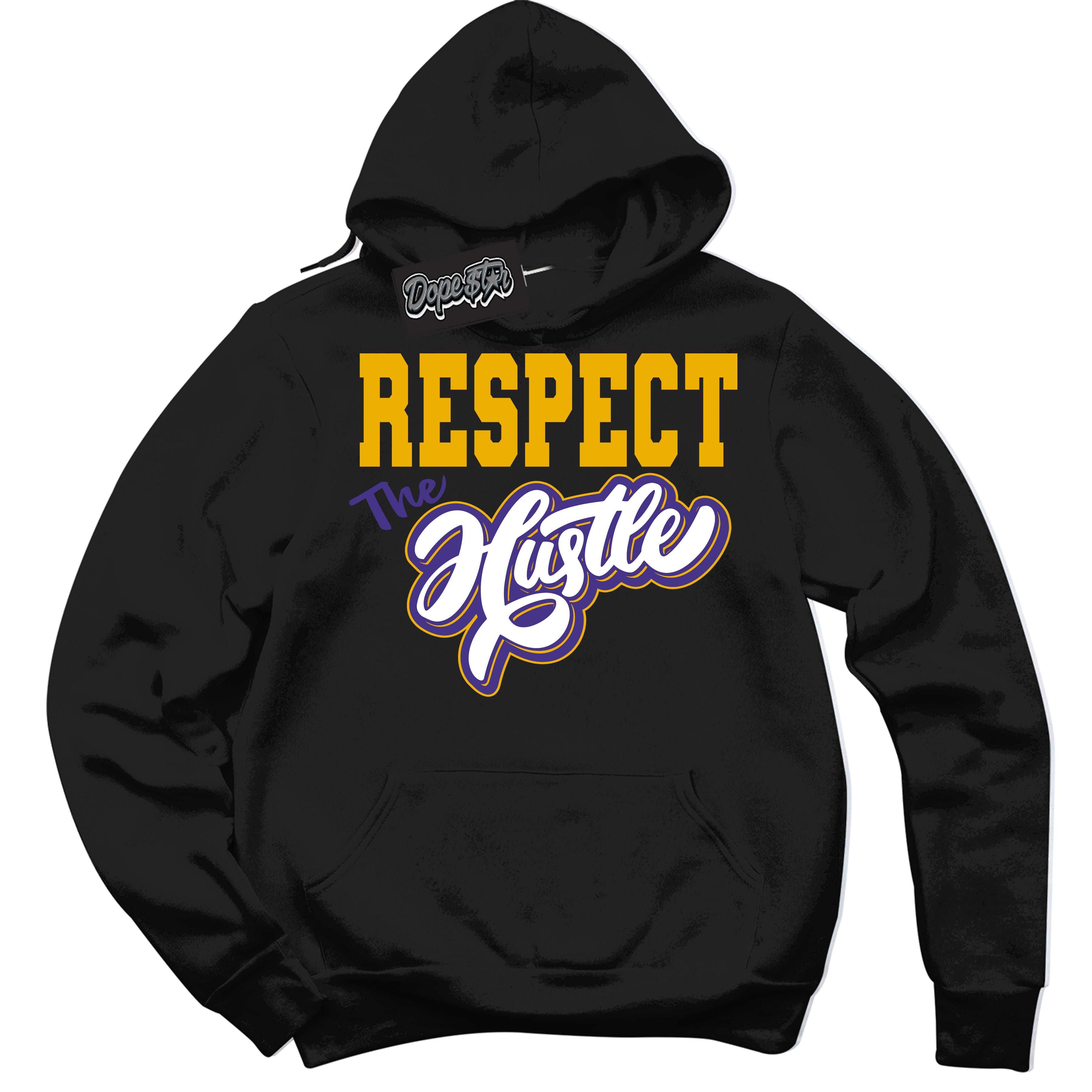 Cool Black Hoodie with “Respect The Hustle” design that Perfectly Matches Kobe 8 Protro Lakers Home Sneakers.