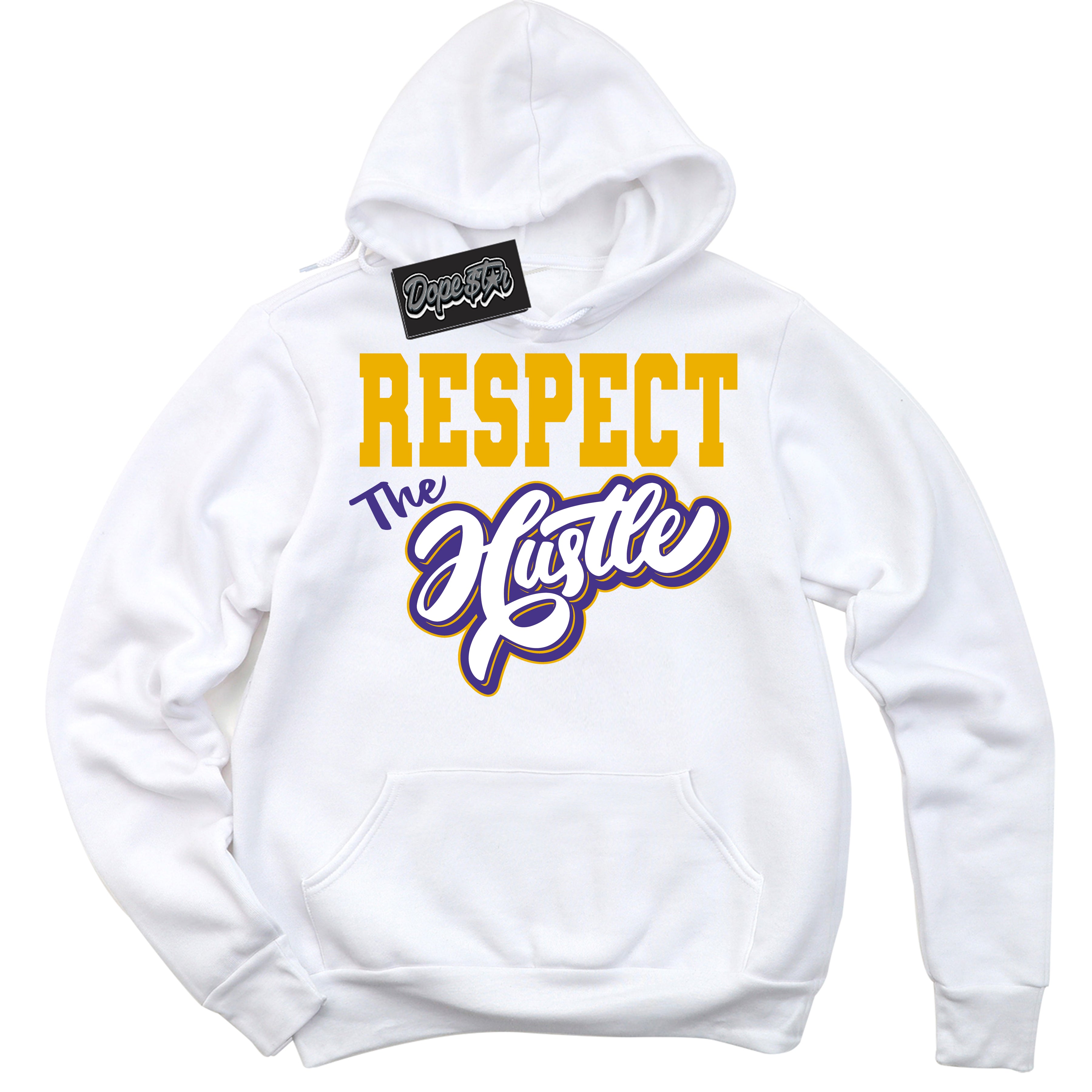 Cool White Hoodie with “Respect The Hustle” design that Perfectly Matches Kobe 8 Protro Lakers Home Sneakers.
