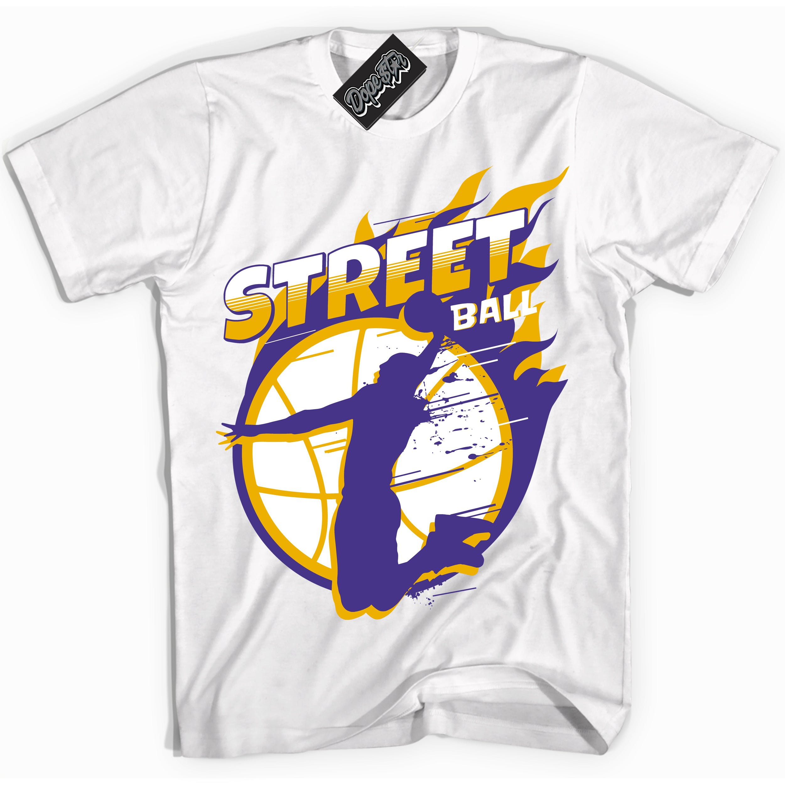 Cool White Shirt with “Street Ball” design that perfectly matches the Kobe 8 Protro Lakers Home Sneakers.