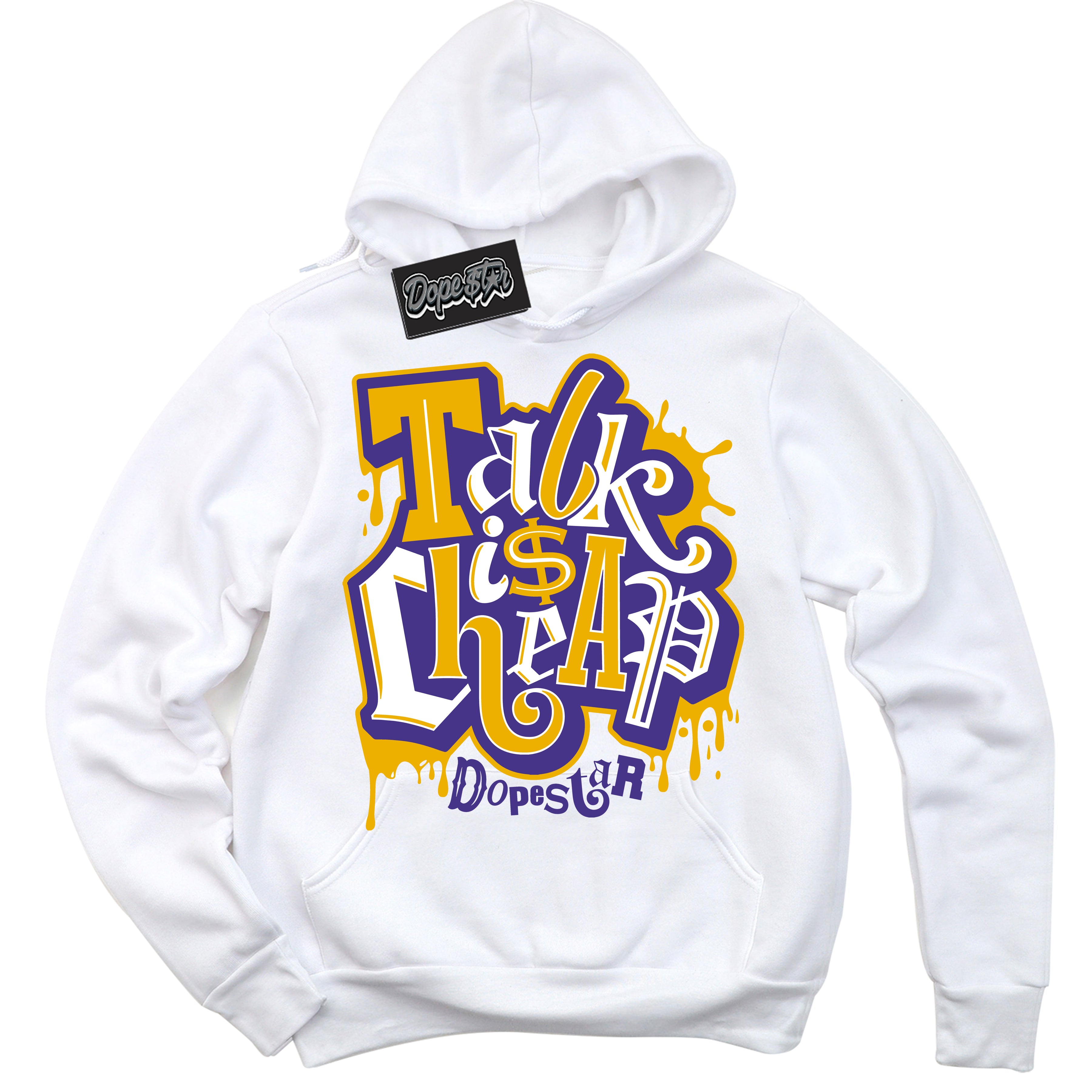 Cool White Hoodie with “Talk Is Cheap” design that Perfectly Matches Kobe 8 Protro Lakers Home Sneakers.
