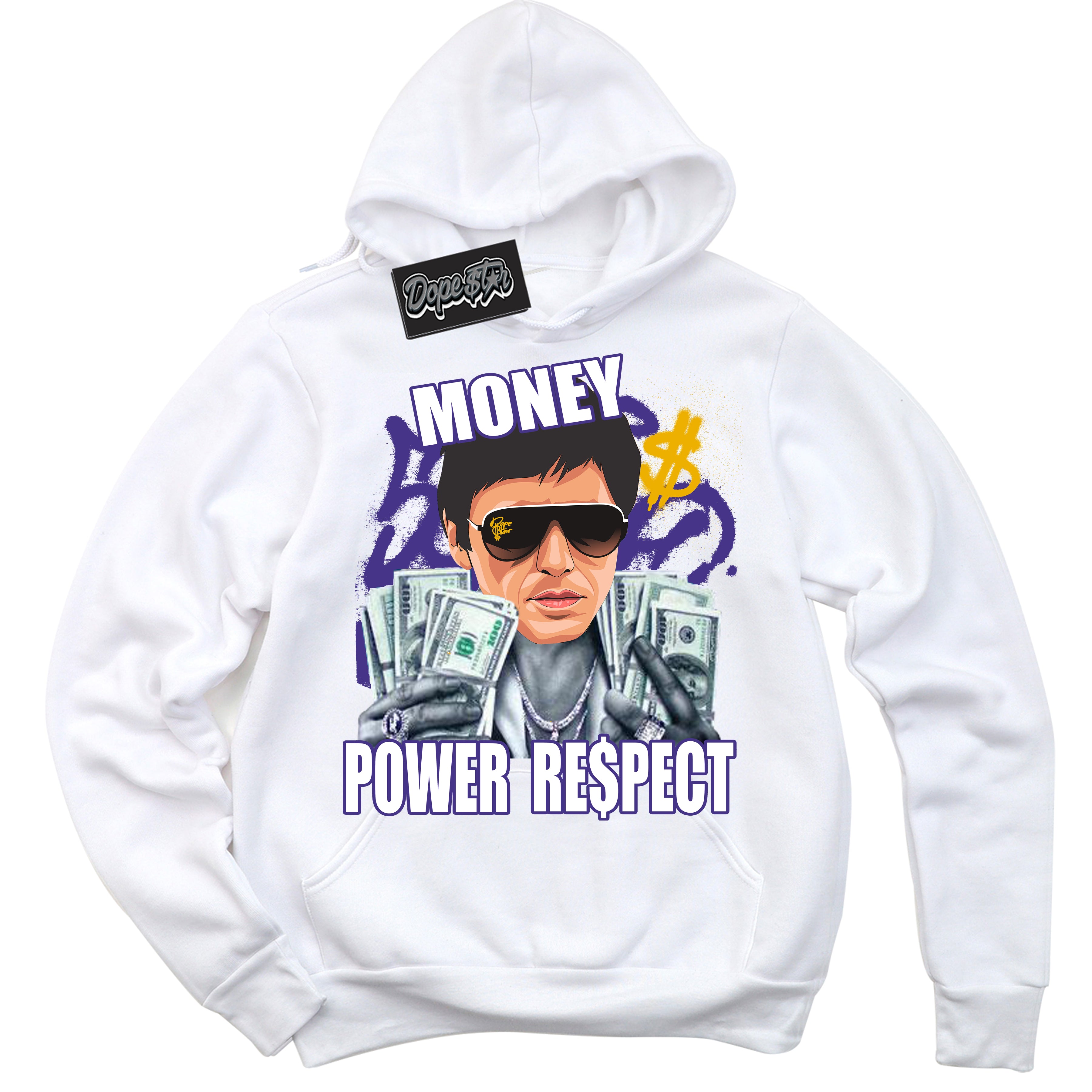 Cool White Hoodie with “Tony Montana” design that Perfectly Matches Kobe 8 Protro Lakers Home Sneakers.