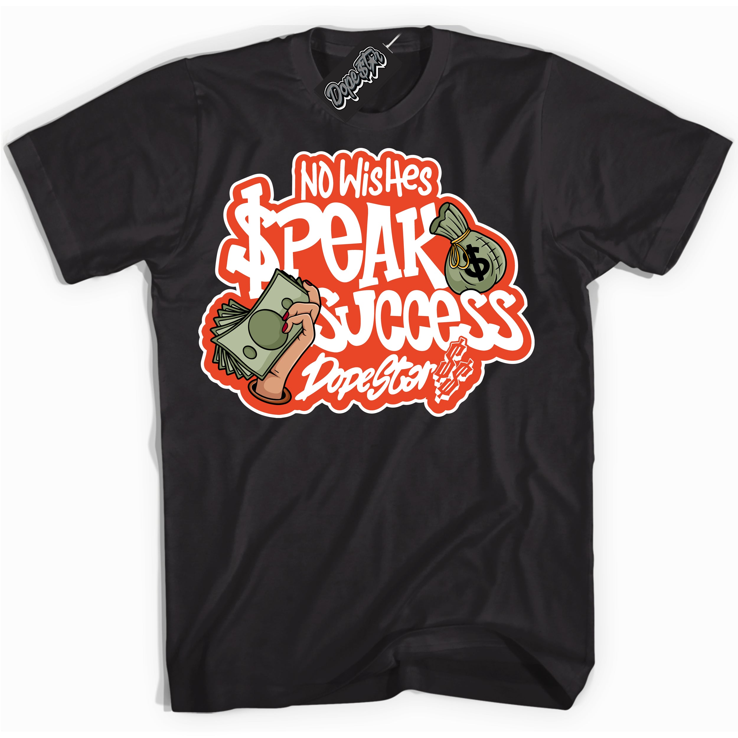 Nike Dunk Low Retro Cosmic Clay 'No Wish Speak Success' Shirt - Black Streetwear Mockup | Sneakerhead T-Shirt Matching Nike Dunk Low Retro Cosmic Clay | Limited Edition Urban Streetwear for Sneaker Matching O0TD | Outfits that pair perfectly with your ND Low Retro Cosmic Clay | Sneakerhead Fashion Must-Have Apparel for Men and Women