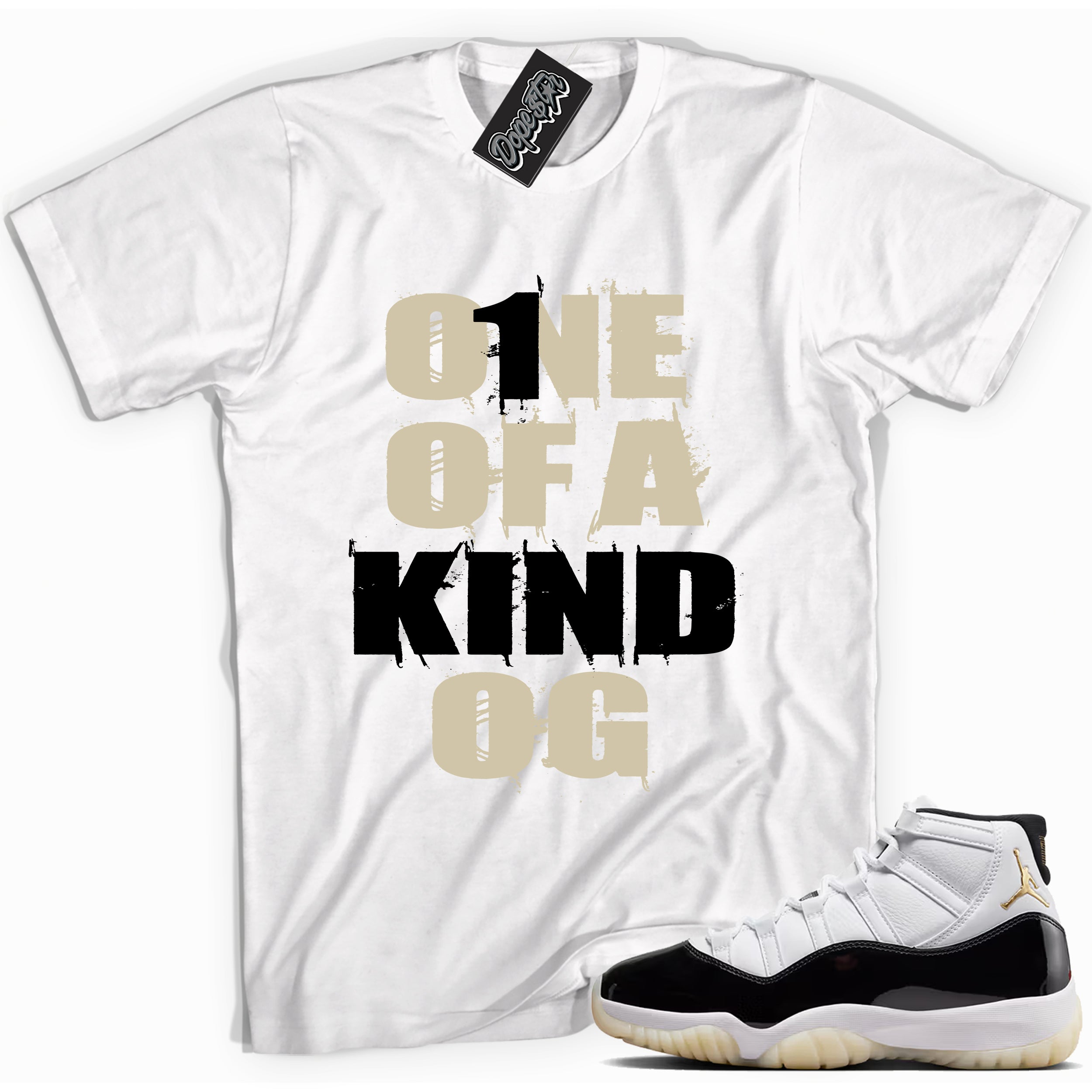 Cool White graphic tee with “ One Of A Kind OG ” print, that perfectly matches AIR JORDAN 11 GRATITUDE sneakers