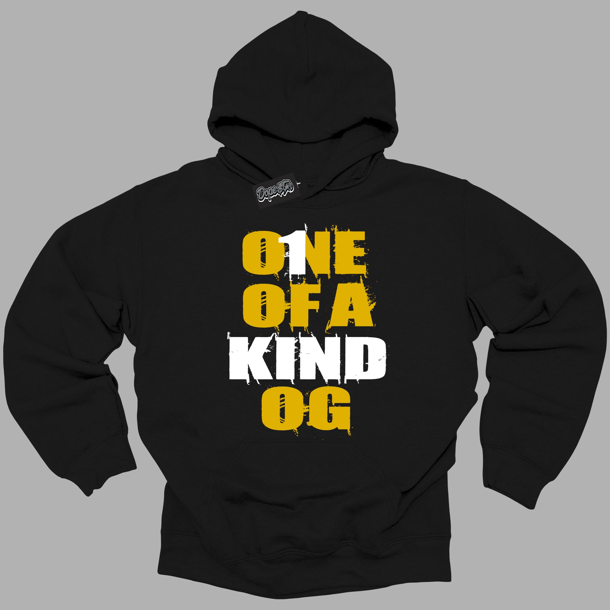 Cool Black Hoodie with “One Of A Kind ” design that Perfectly Matches Yellow Ochre 6s Sneakers.