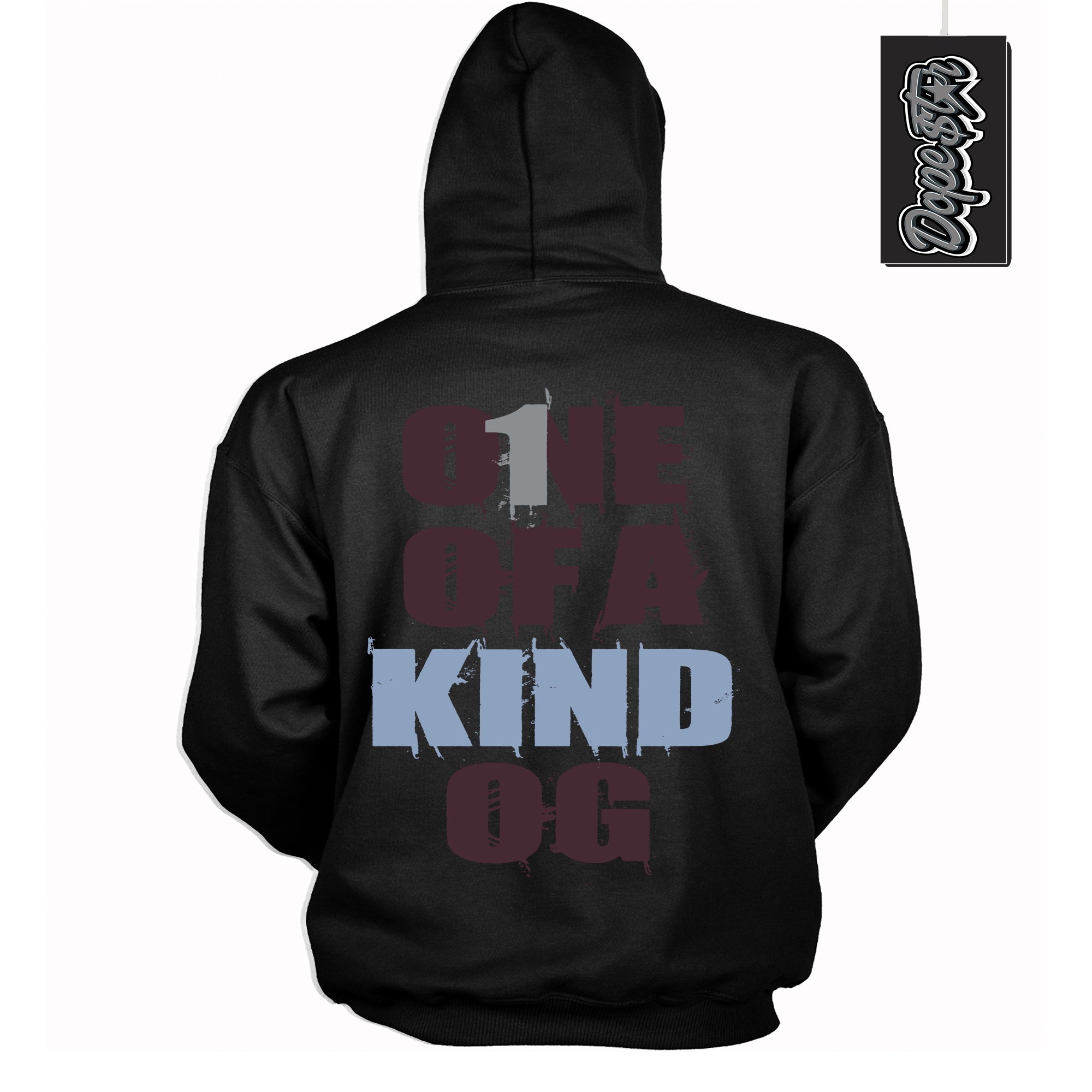 Cool Black Hoodie with “ One Of A Kind ” design that Perfectly Matches Burgundy 5s Sneakers.