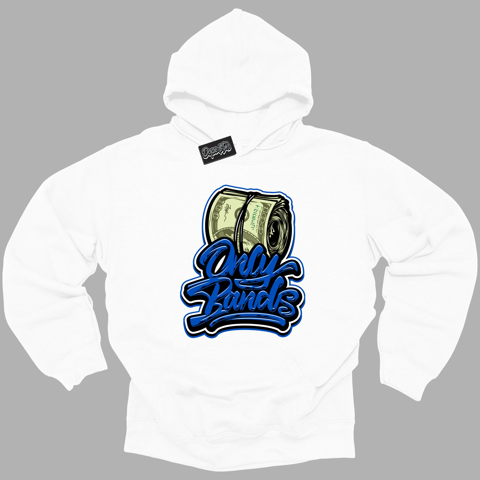 Cool White Hoodie with “ Only Bands ” design that Perfectly Matches Royal Reimagined 1s Sneakers.