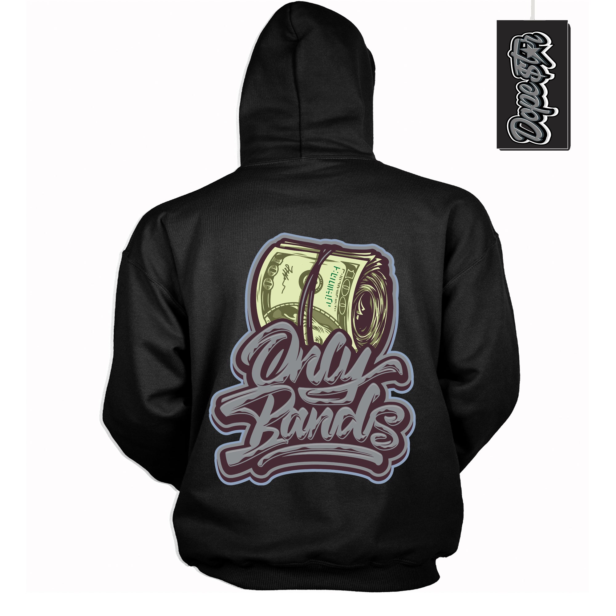 Cool Black Hoodie with “ Only Bands ” design that Perfectly Matches Burgundy 5s Sneakers.
