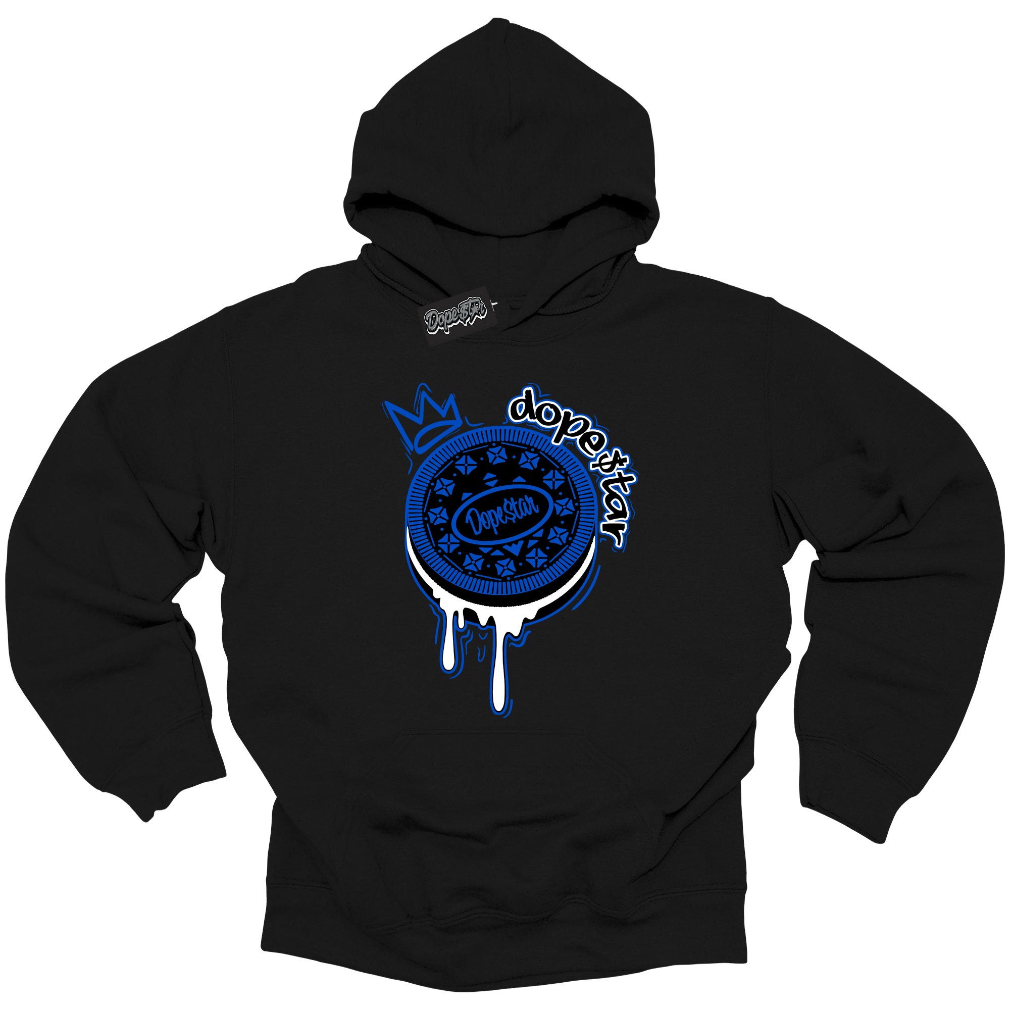 Cool Black Hoodie with “ Oreo DS ” design that Perfectly Matches Royal Reimagined 1s Sneakers.