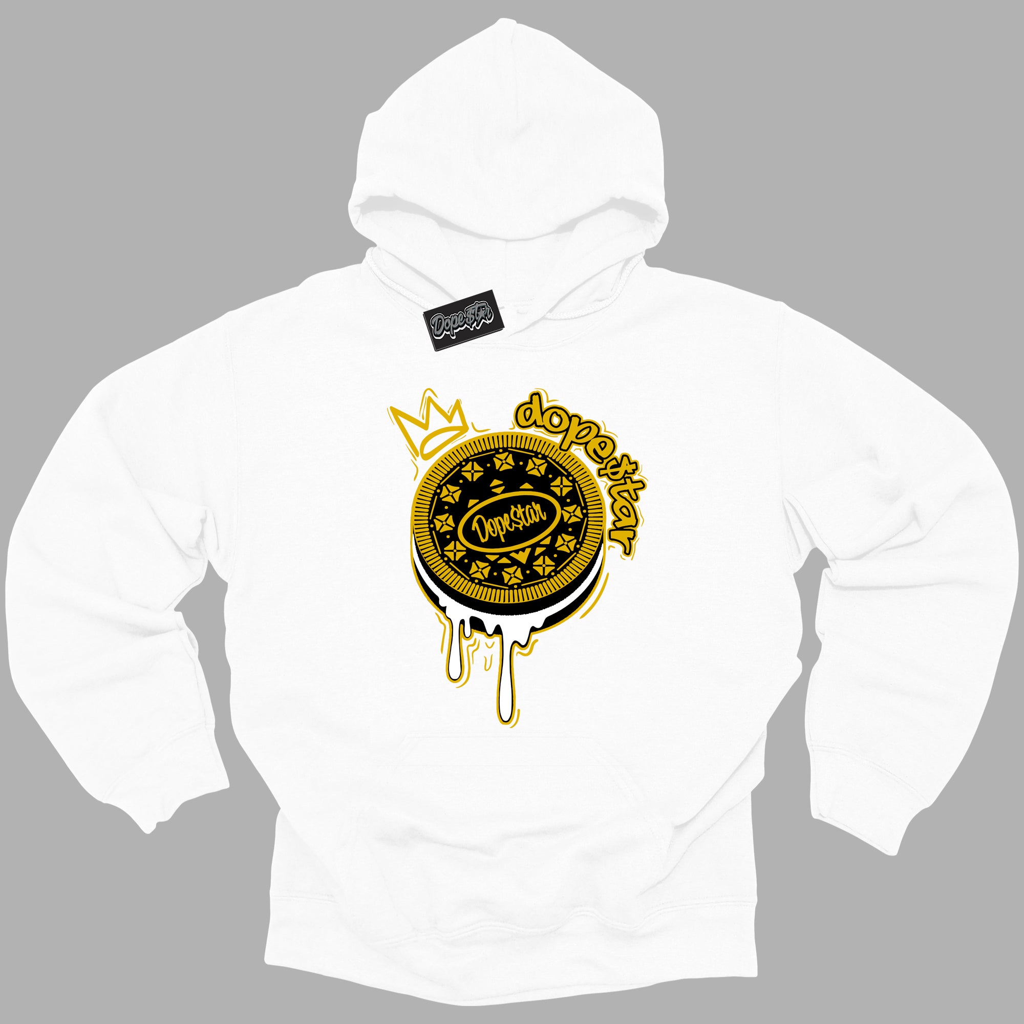 Cool White Hoodie with “ Oreo DS ” design that Perfectly Matches Yellow Ochre 6s Sneakers.