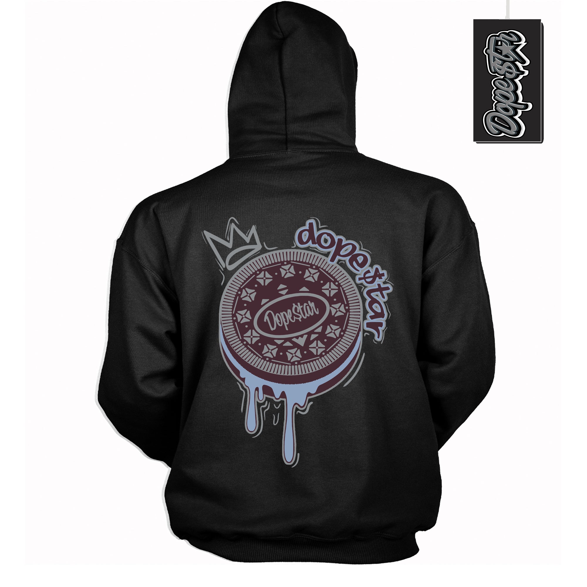 Cool Black Hoodie with “ Oreo DS ” design that Perfectly Matches Burgundy 5s Sneakers.