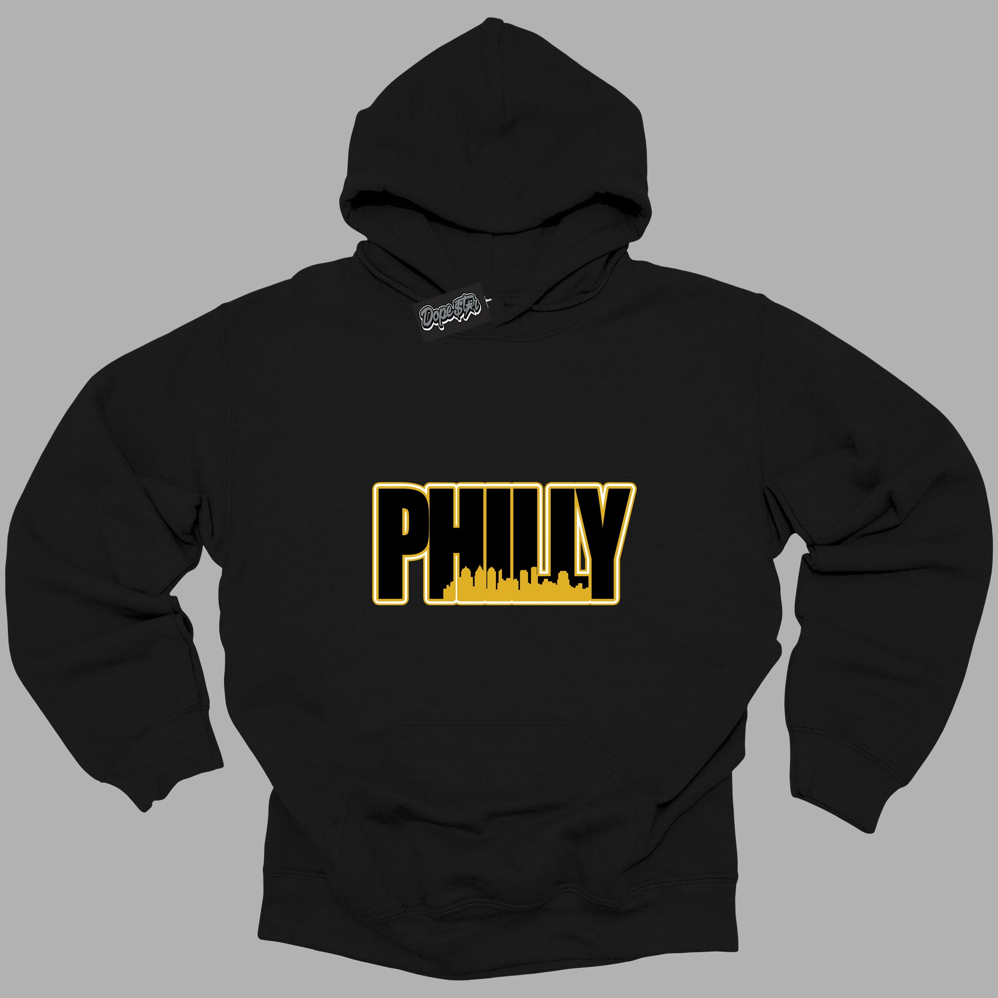 Cool Black Hoodie with “ Philly ” design that Perfectly Matches Yellow Ochre 6s Sneakers.