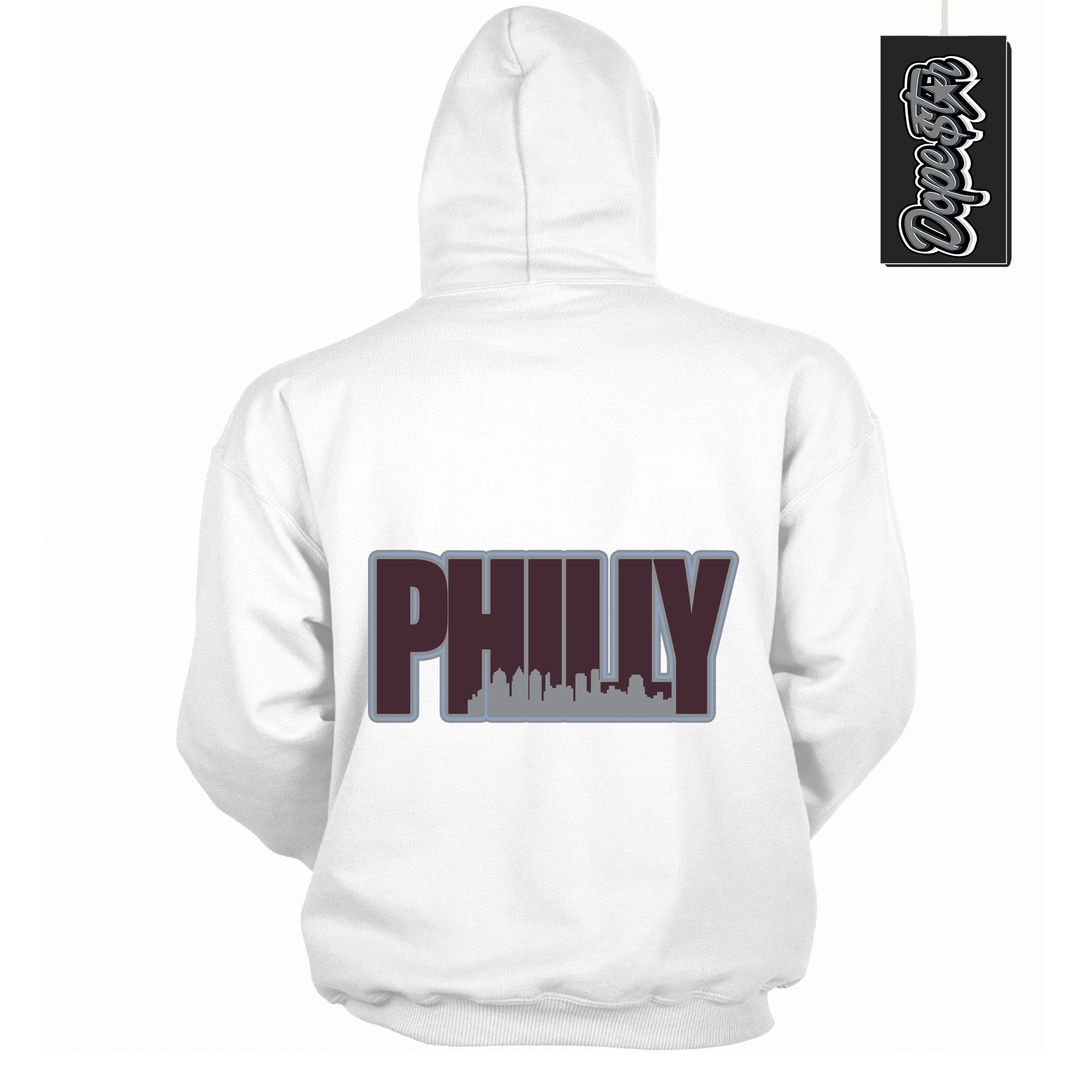 Cool White Hoodie with “ Philly ” design that Perfectly Matches Burgundy 5s Sneakers.